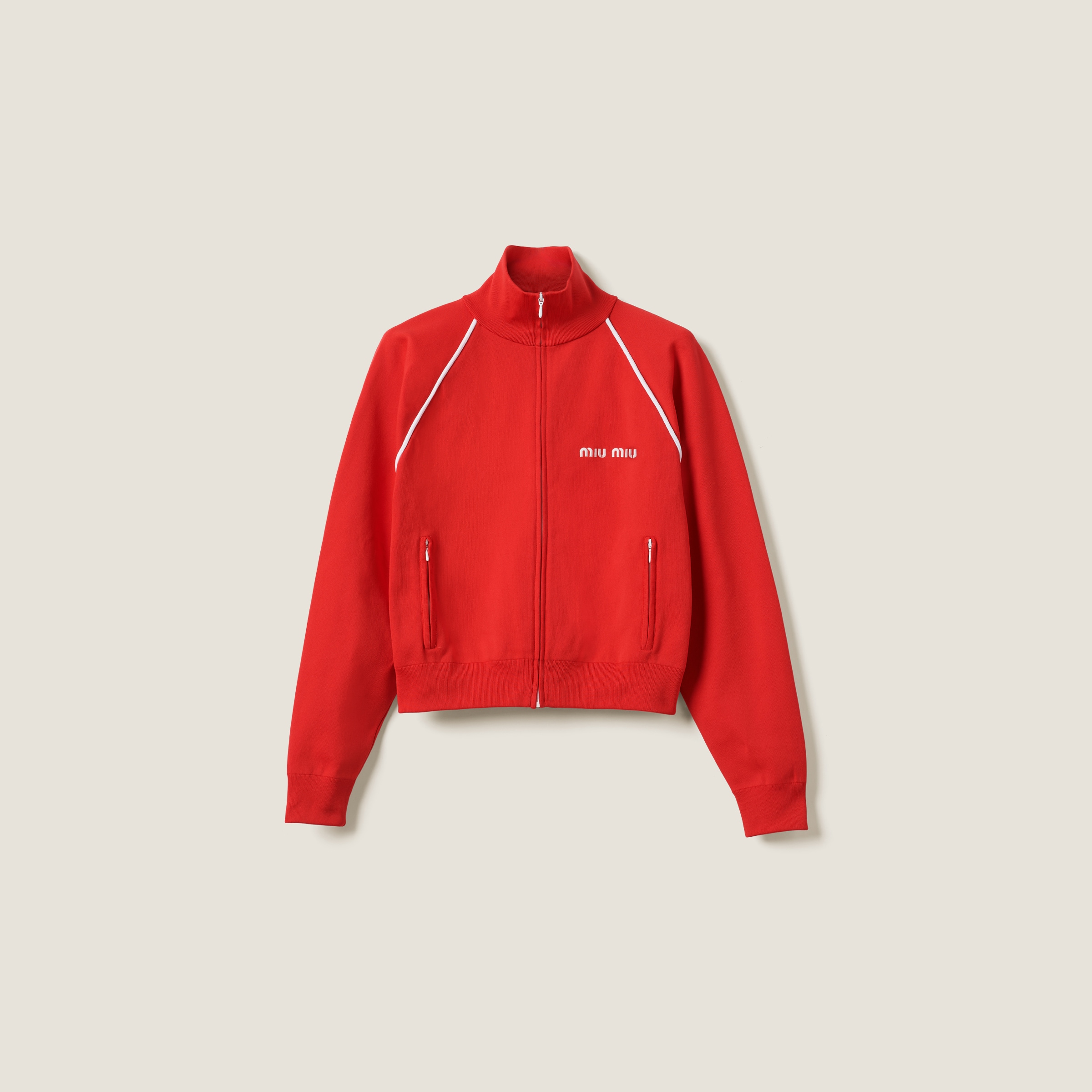 Miumiu Nylon Fleece Cardigan In Red