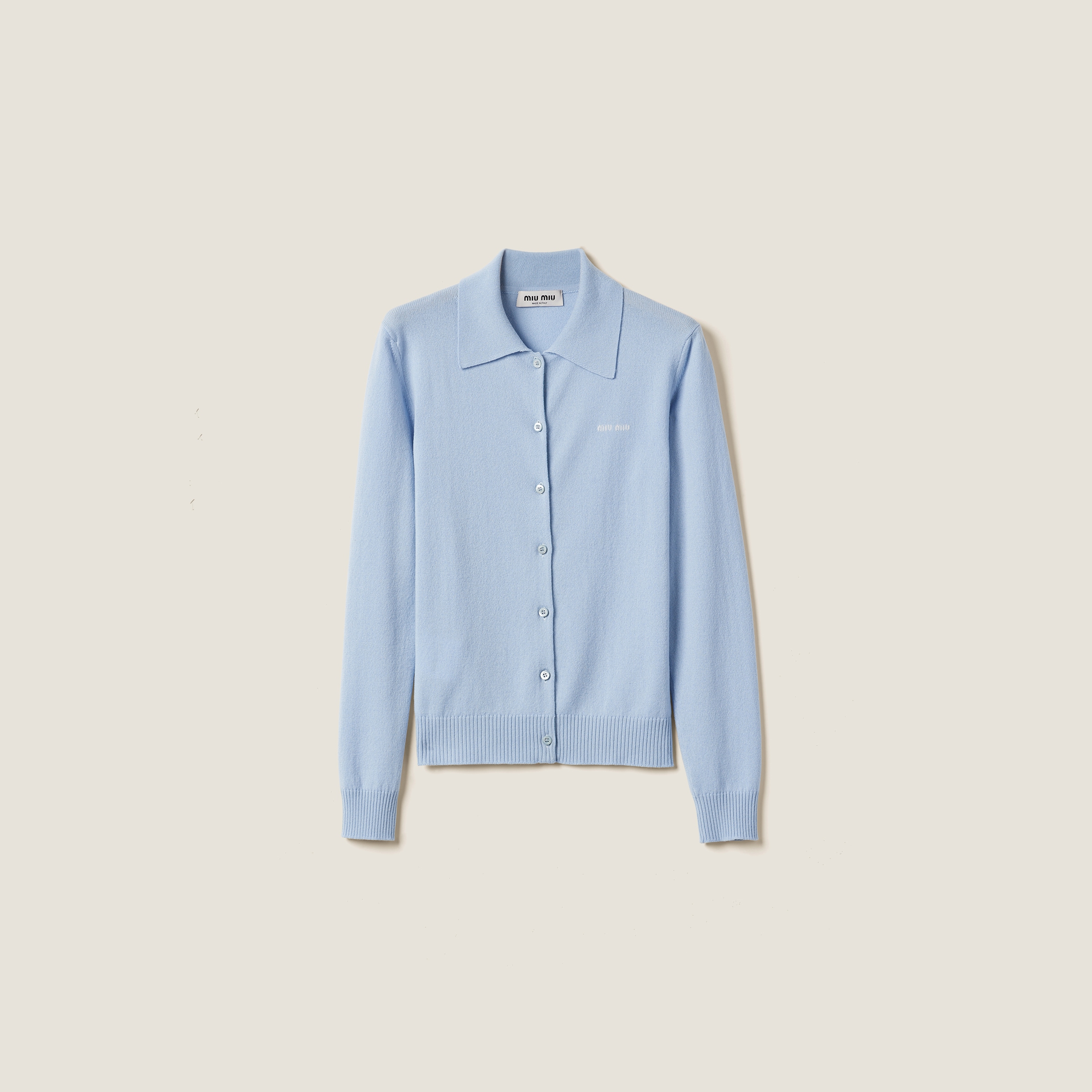 Miumiu Cashmere Knit Cardigan In Light Blue