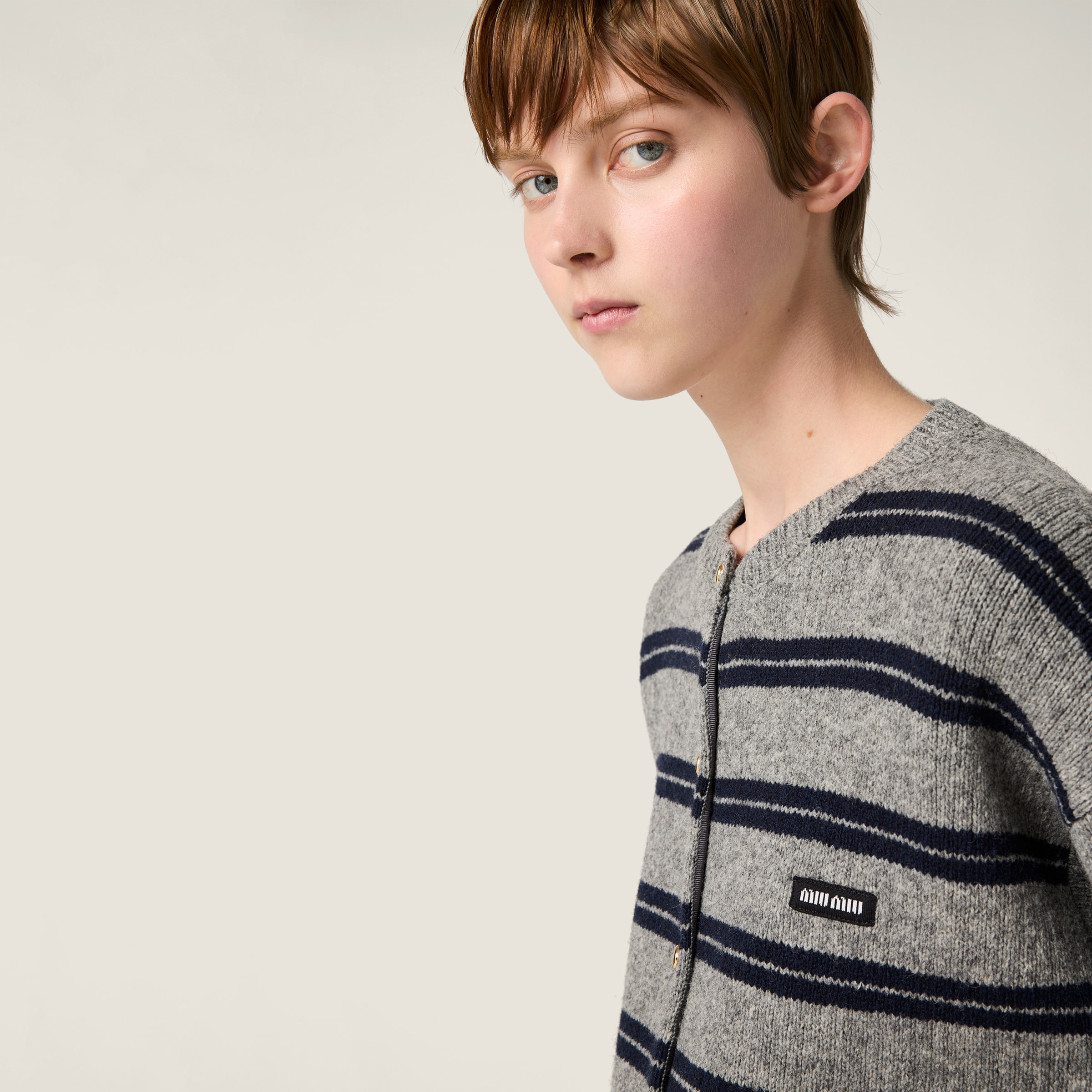 Miu Miu Shetland Knit Cardigan In Gray