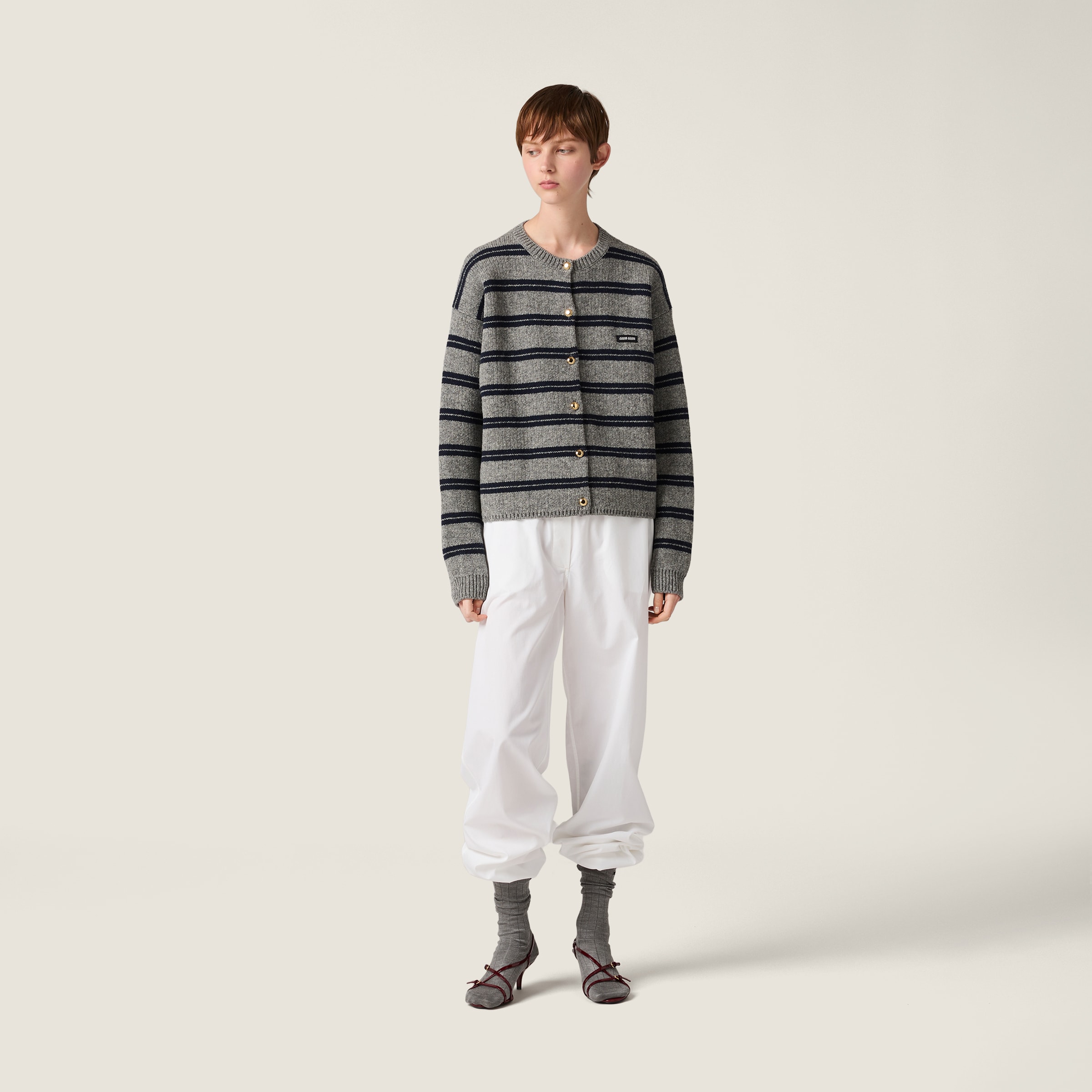 Miu Miu Shetland Knit Cardigan In Gray
