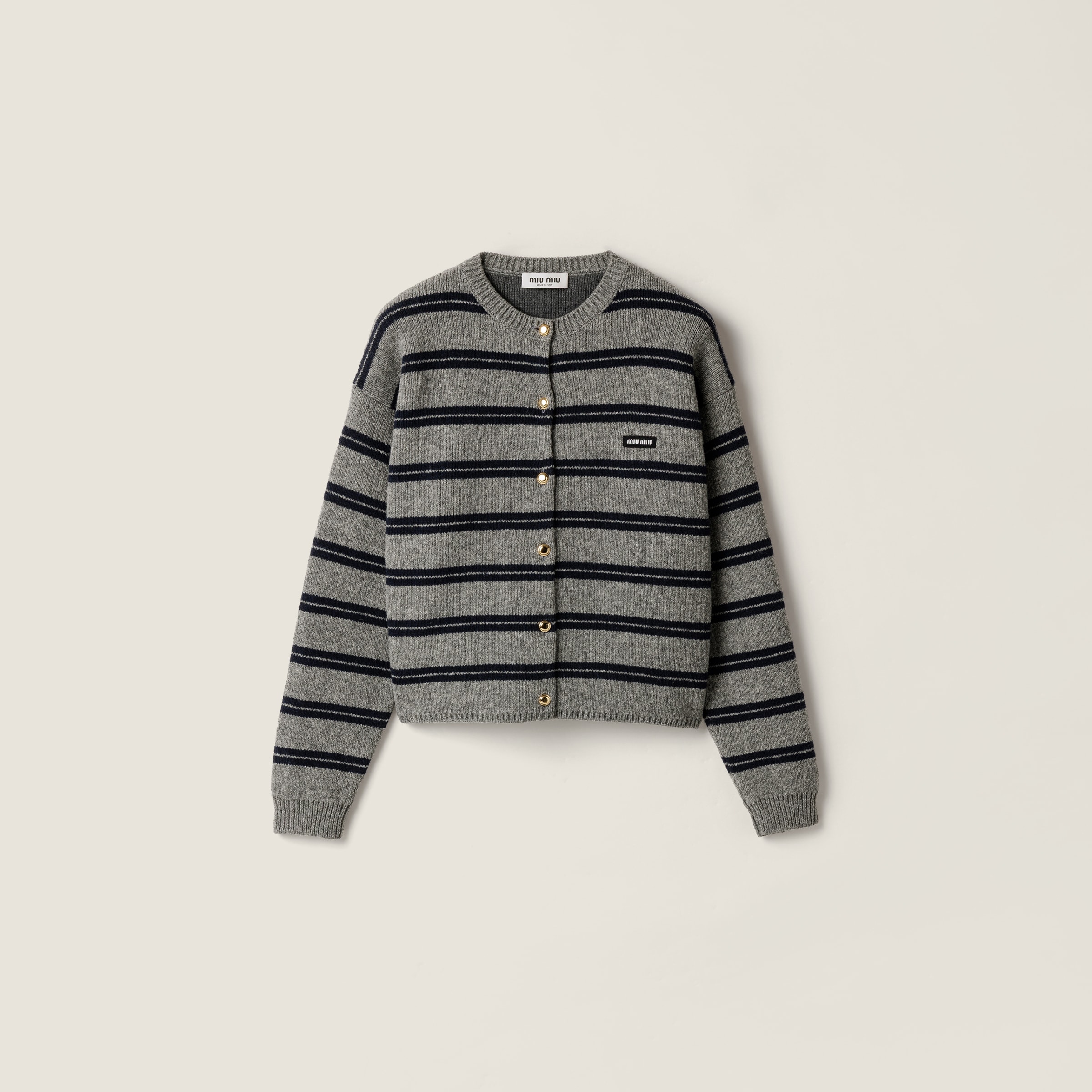 Miu Miu Shetland Knit Cardigan In Gray
