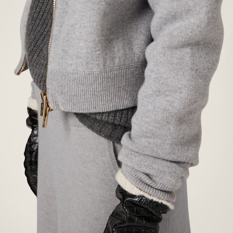 Double cashmere zipper hoodie cardigan