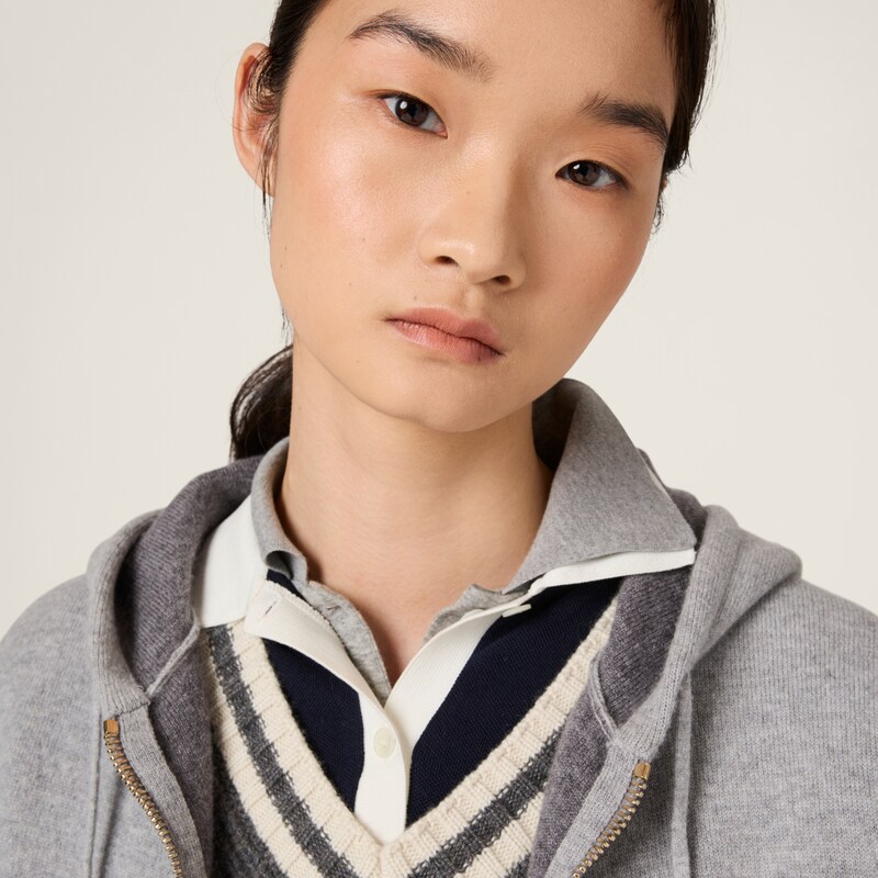 Double cashmere zipper hoodie cardigan