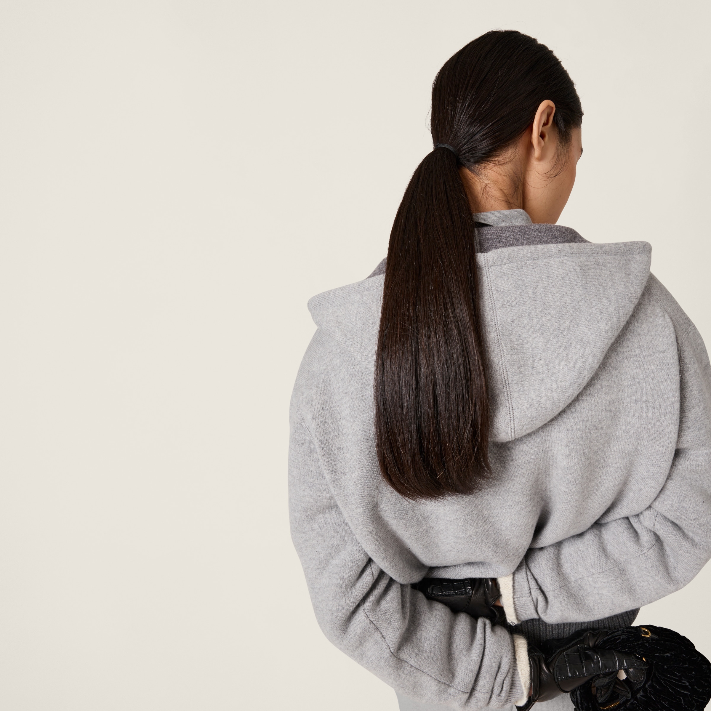 Grey Double Cashmere Zipper Hoodie Cardigan | Miu Miu