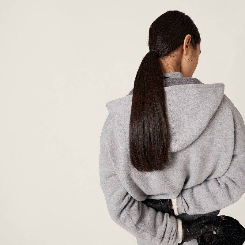 Double cashmere zipper hoodie cardigan