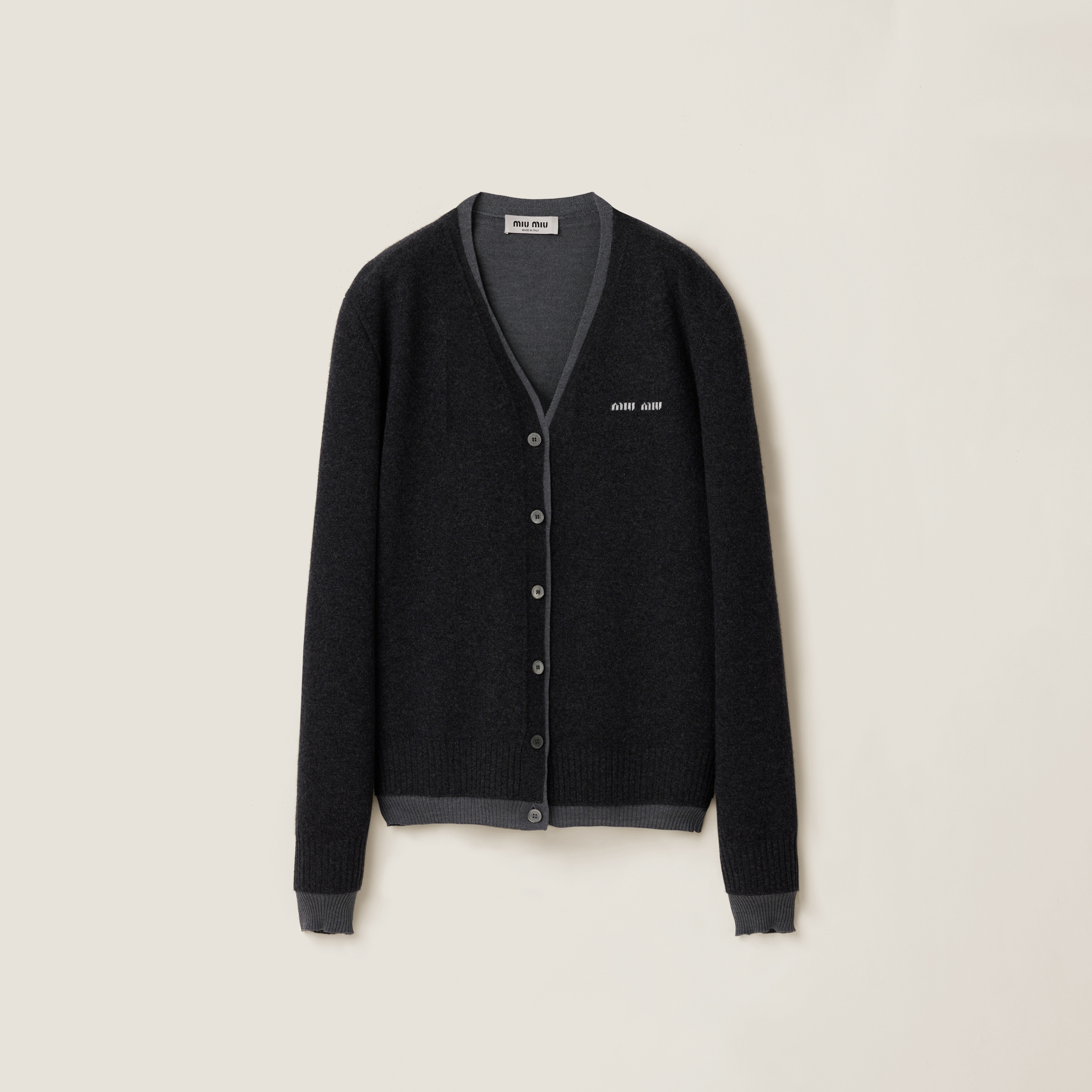 Miu Miu Silk Cashmere Cardigan Sweater In Dark Grey+slate Grey