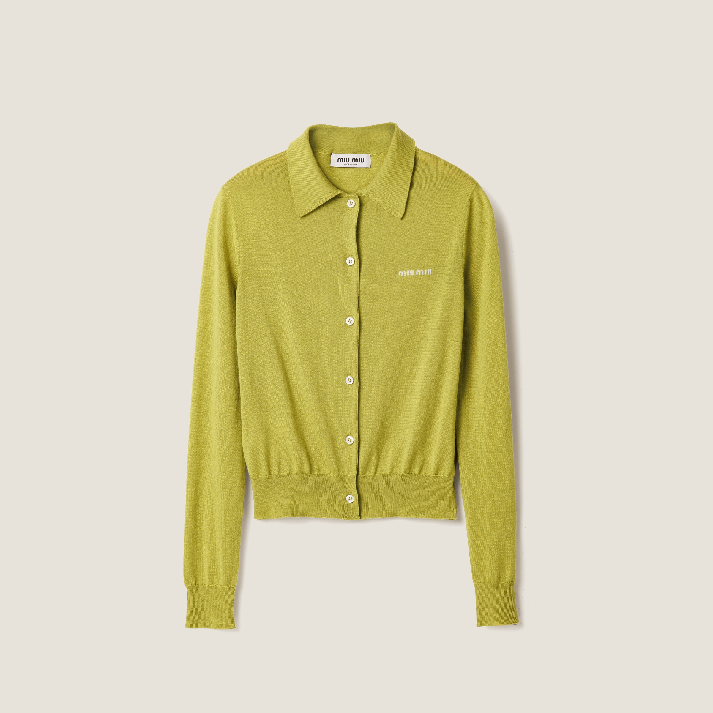 Pistachio Green Silk And Cashmere Cardigan Miu Miu