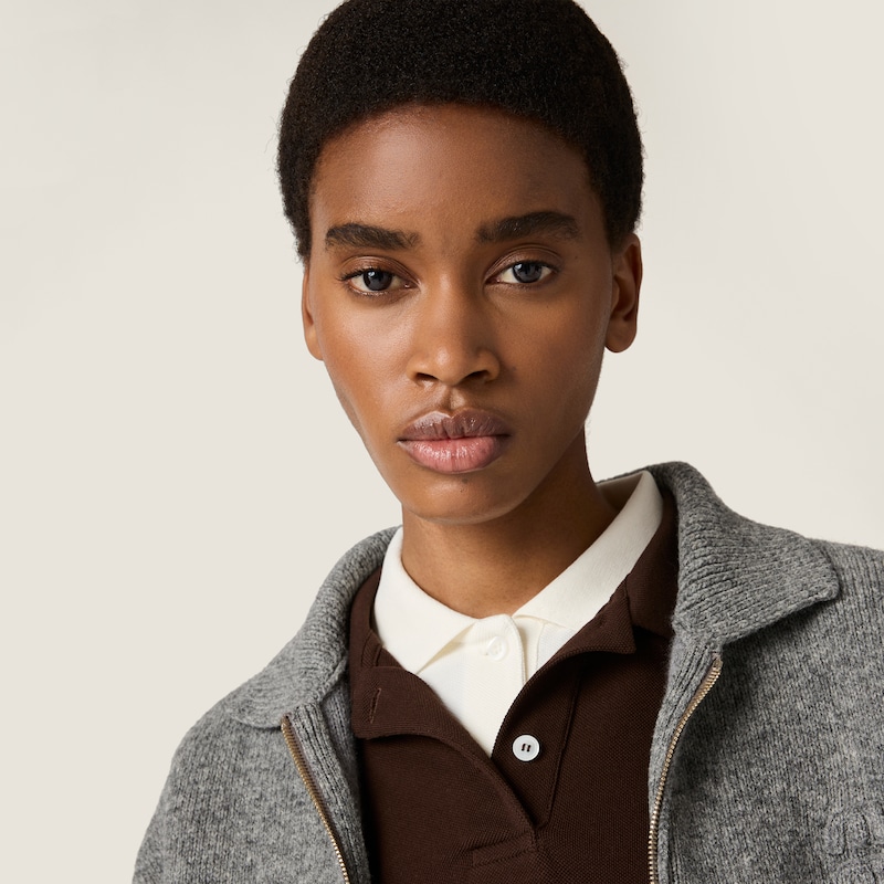 Cardigan zippé en laine Shetland et cachemire