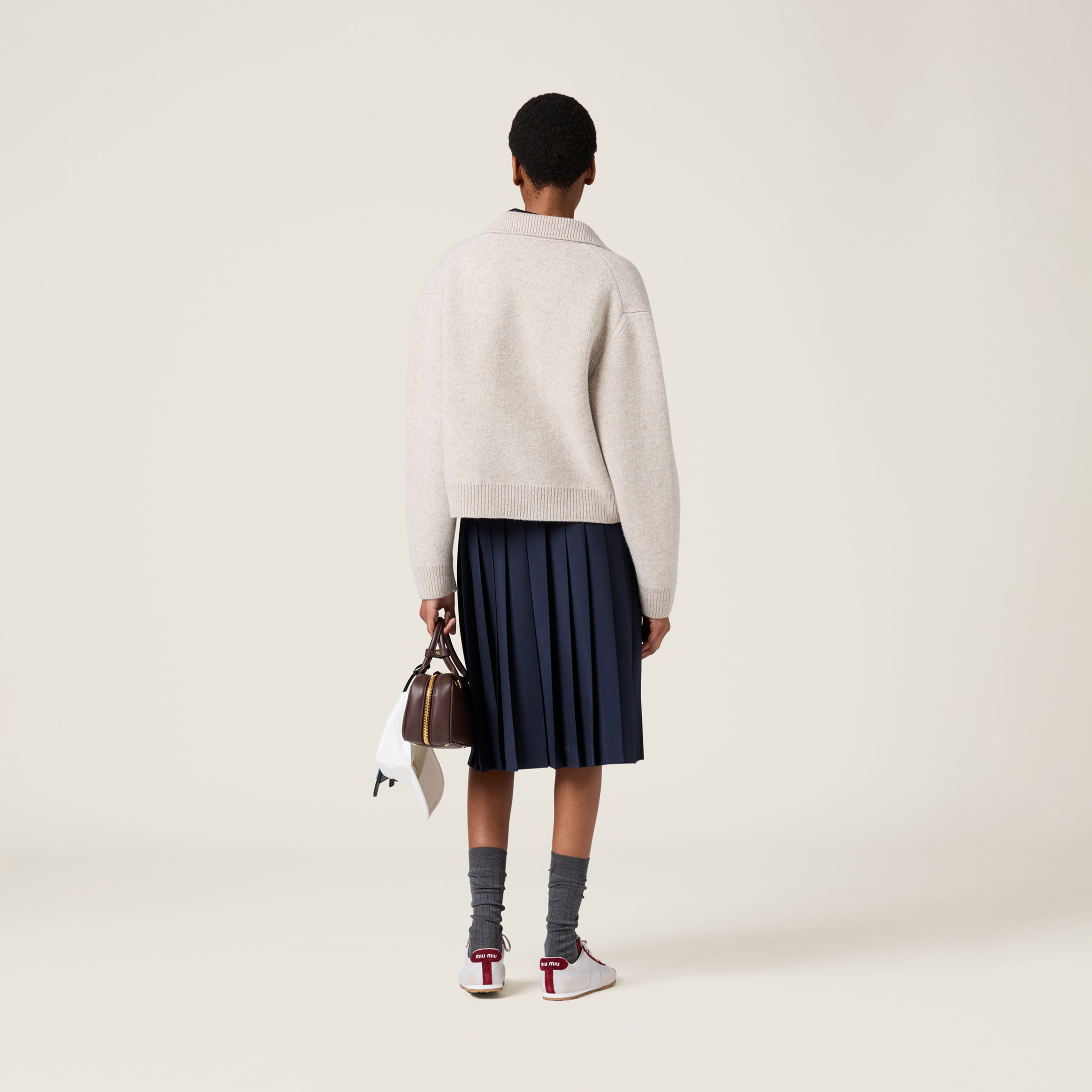 サンドベージュ シェットランドウールxカシミヤ ジップカーディガン