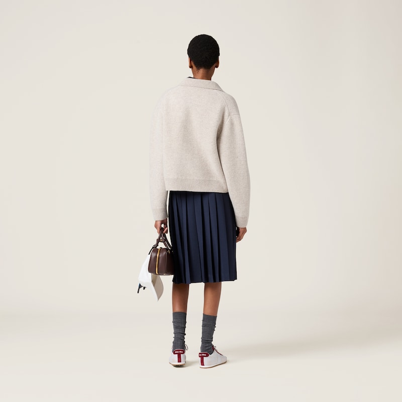 Shetland wool and cashmere zipper cardigan