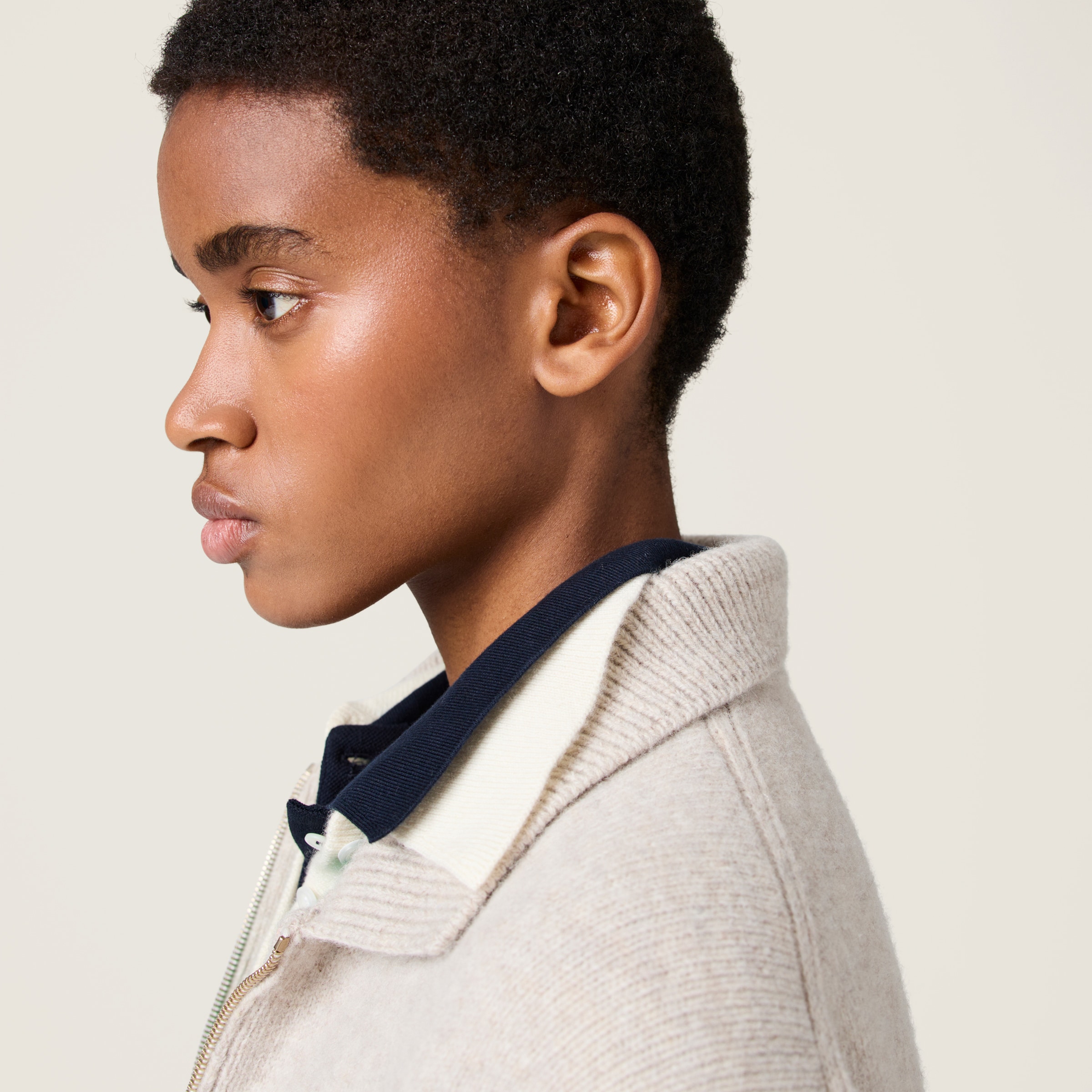 Sand Beige Shetland Wool And Cashmere Zipper Cardigan | Miu Miu