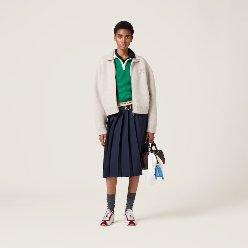 Shetland wool and cashmere zipper cardigan