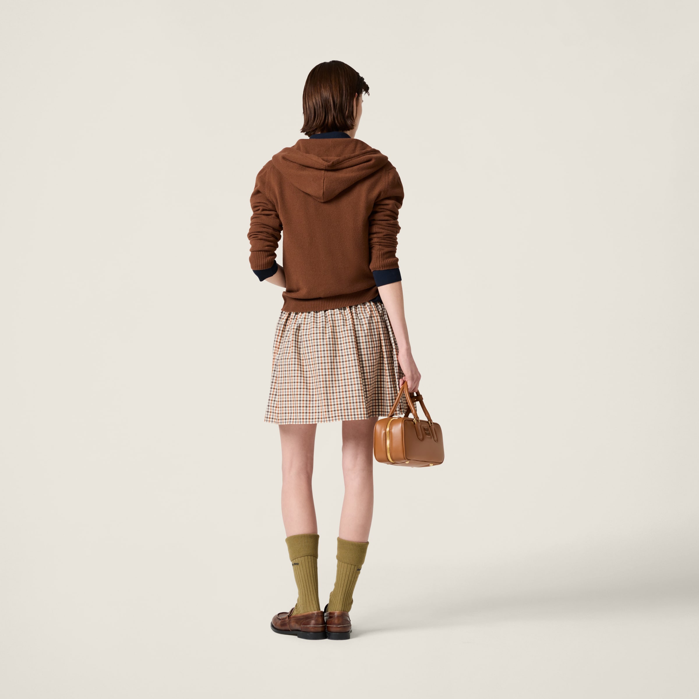 Miu Miu Zippered Cashmere Hoodie Jacket In Tobacco
