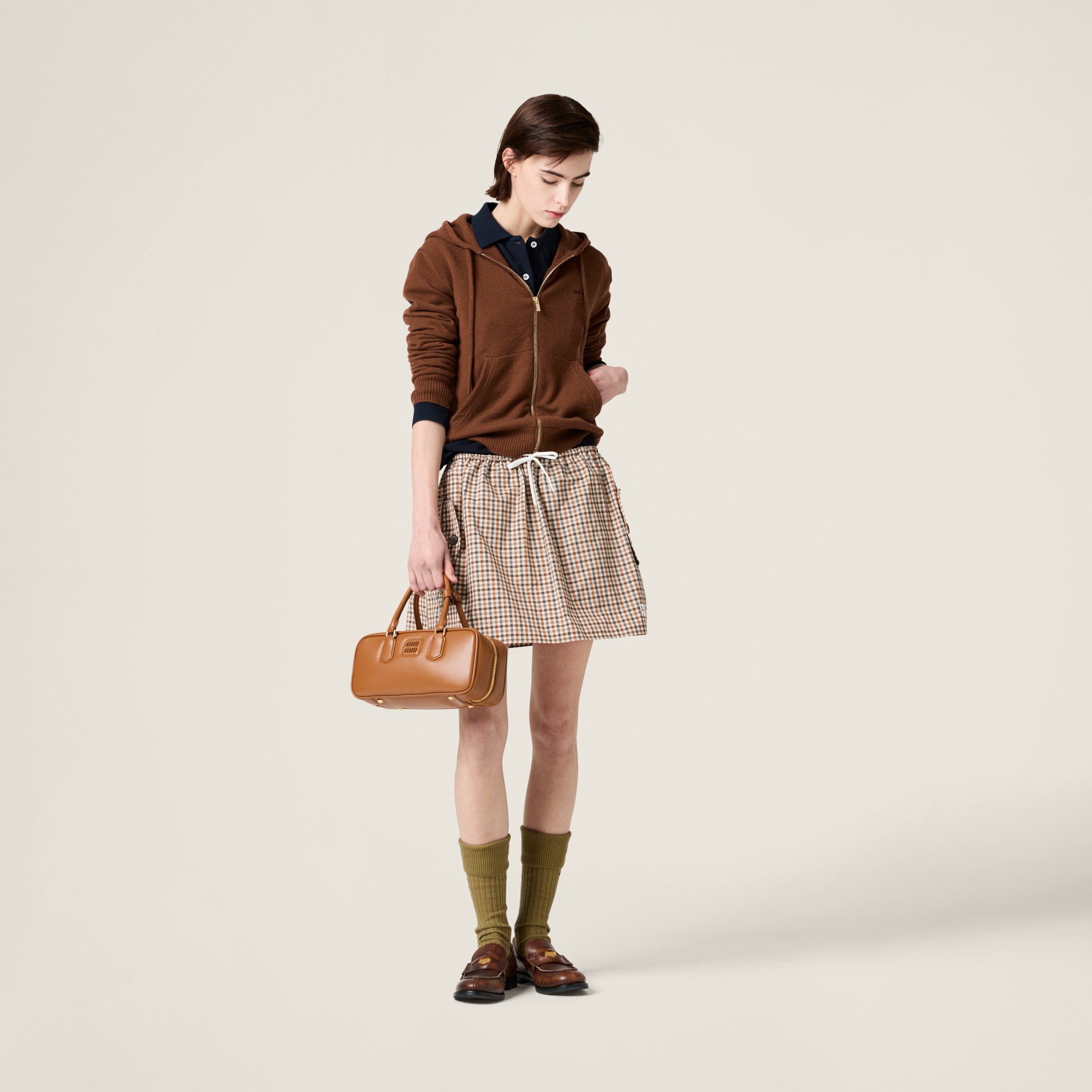 Miu Miu Zippered Cashmere Hoodie Jacket In Tobacco