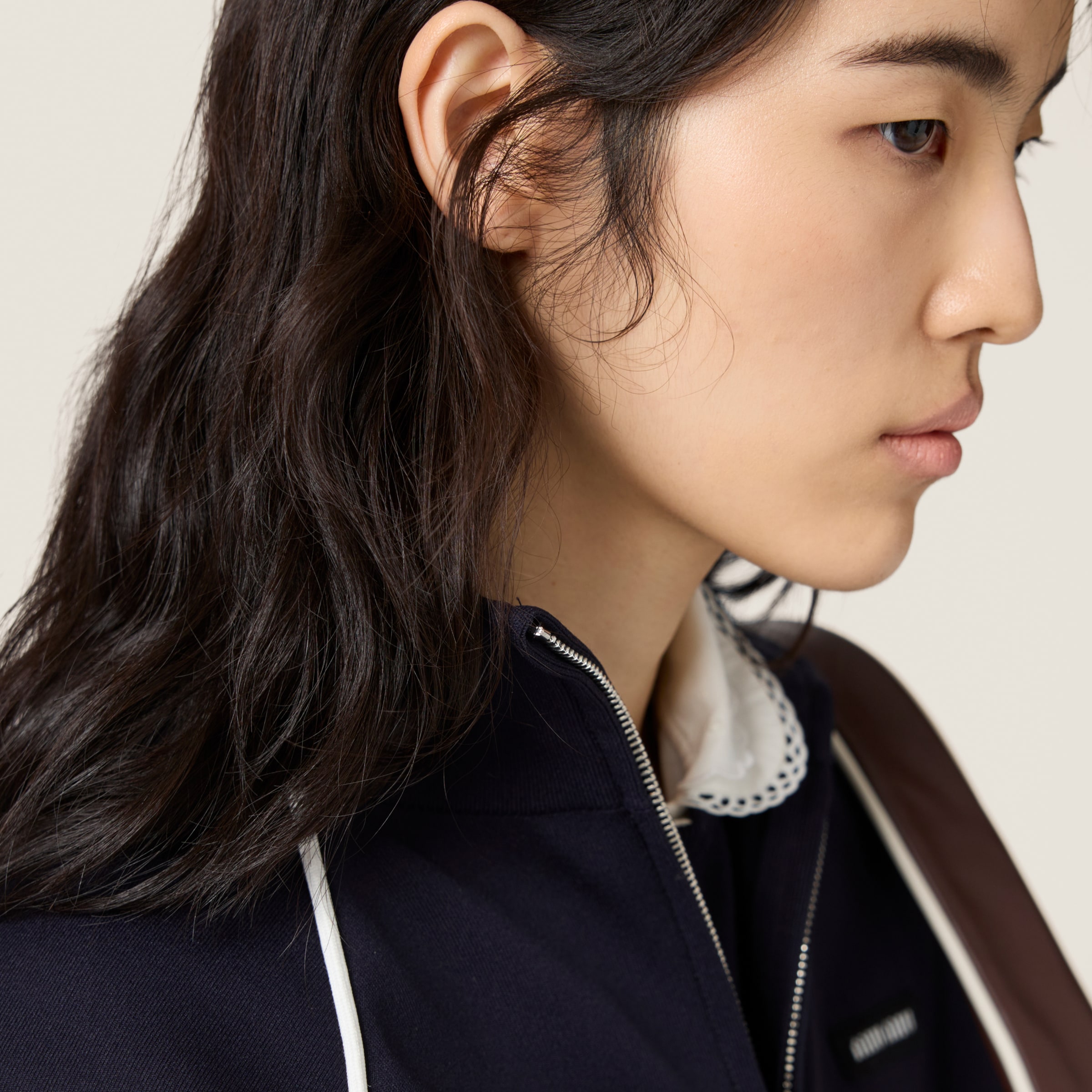 関税込 MiuMiu Technical yarn zipper cardigan ジャケット Sapphire Blue Technical Yarn Zipper Cardigan | Miu Miu
