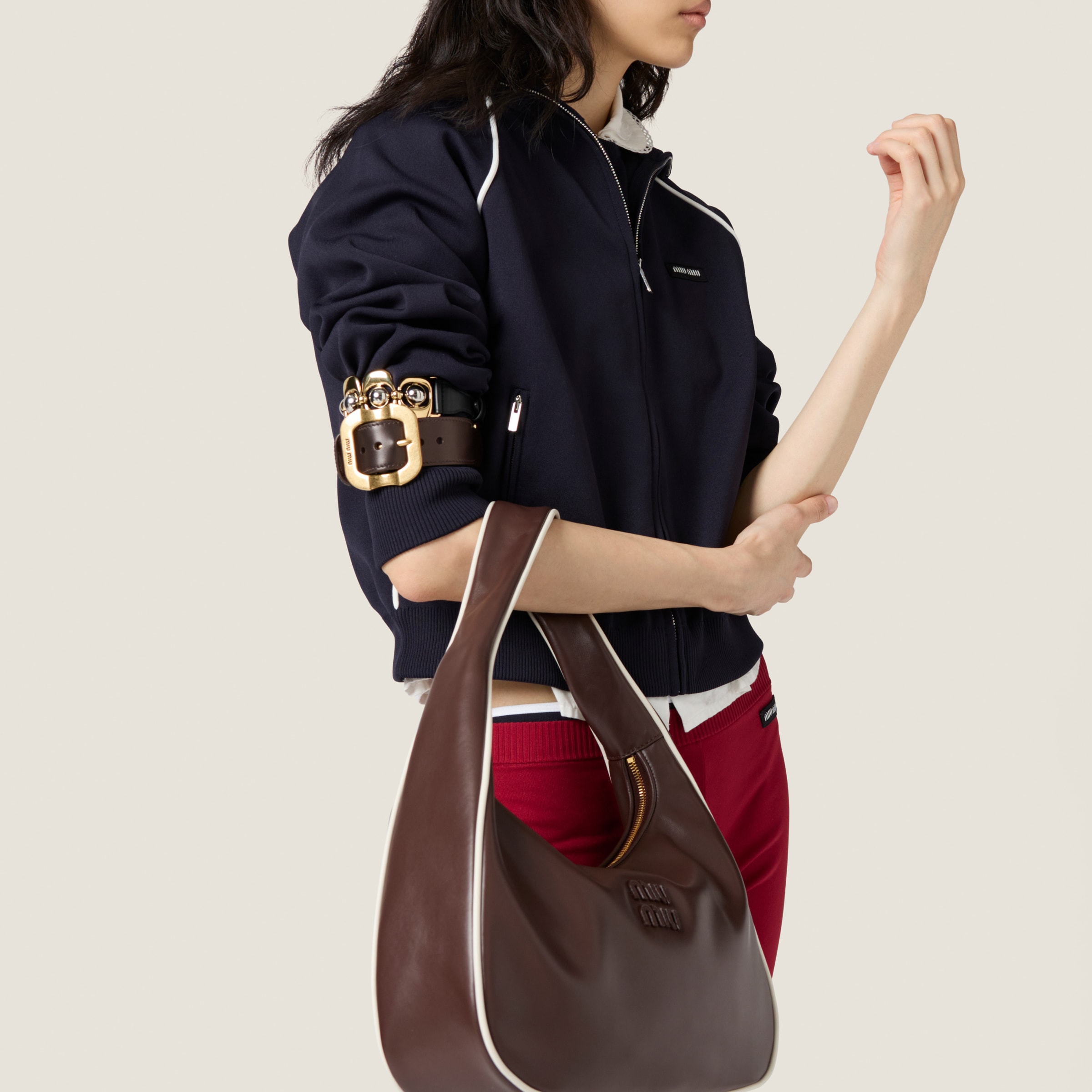 Blue/white Technical Yarn Zipper Cardigan | Miu Miu