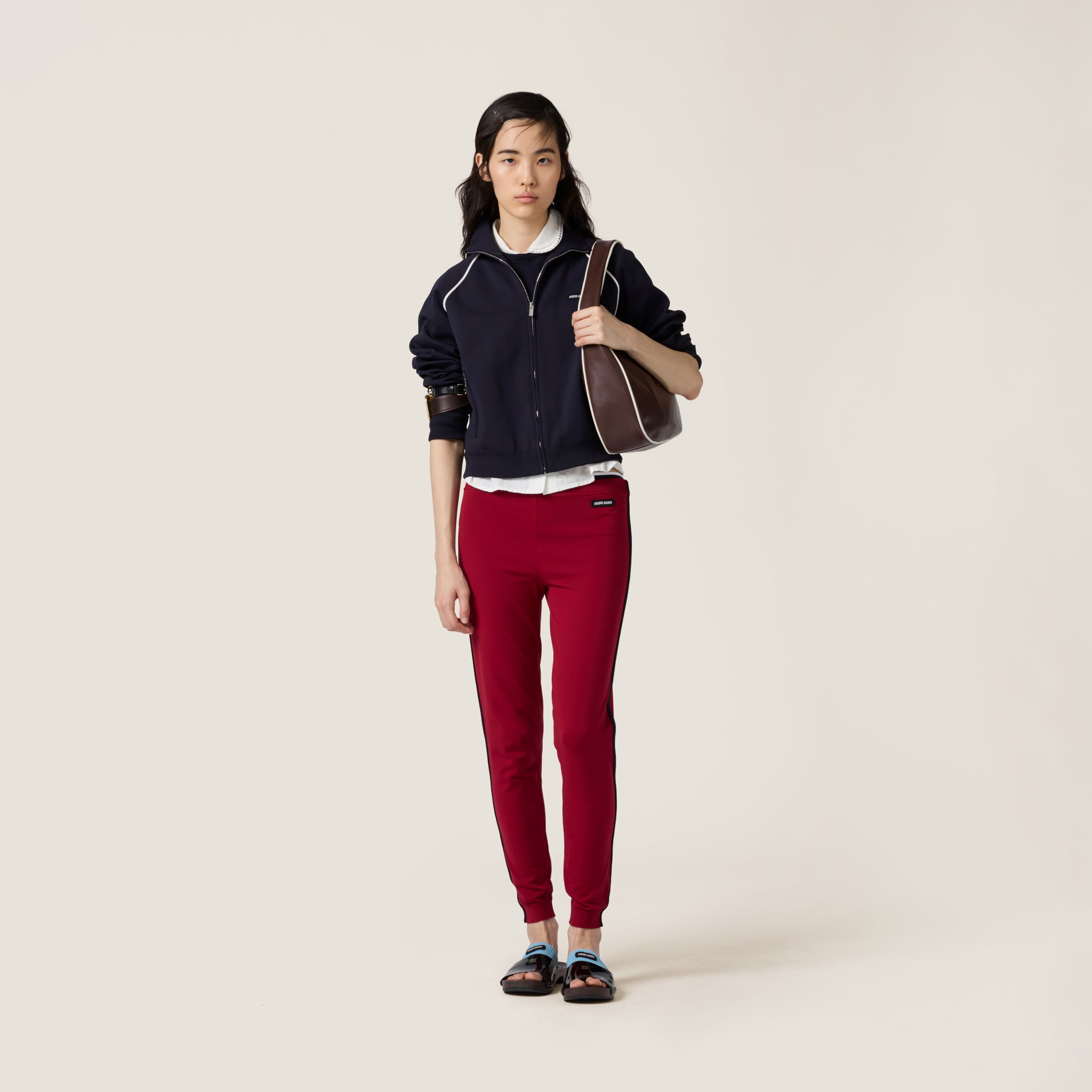 ブルゾン MIU MIU MMF958_16WY_F022X TECHNICAL YARN ZIPPER CARDIGAN Blue/white Technical Yarn Zipper Cardigan | Miu Miu