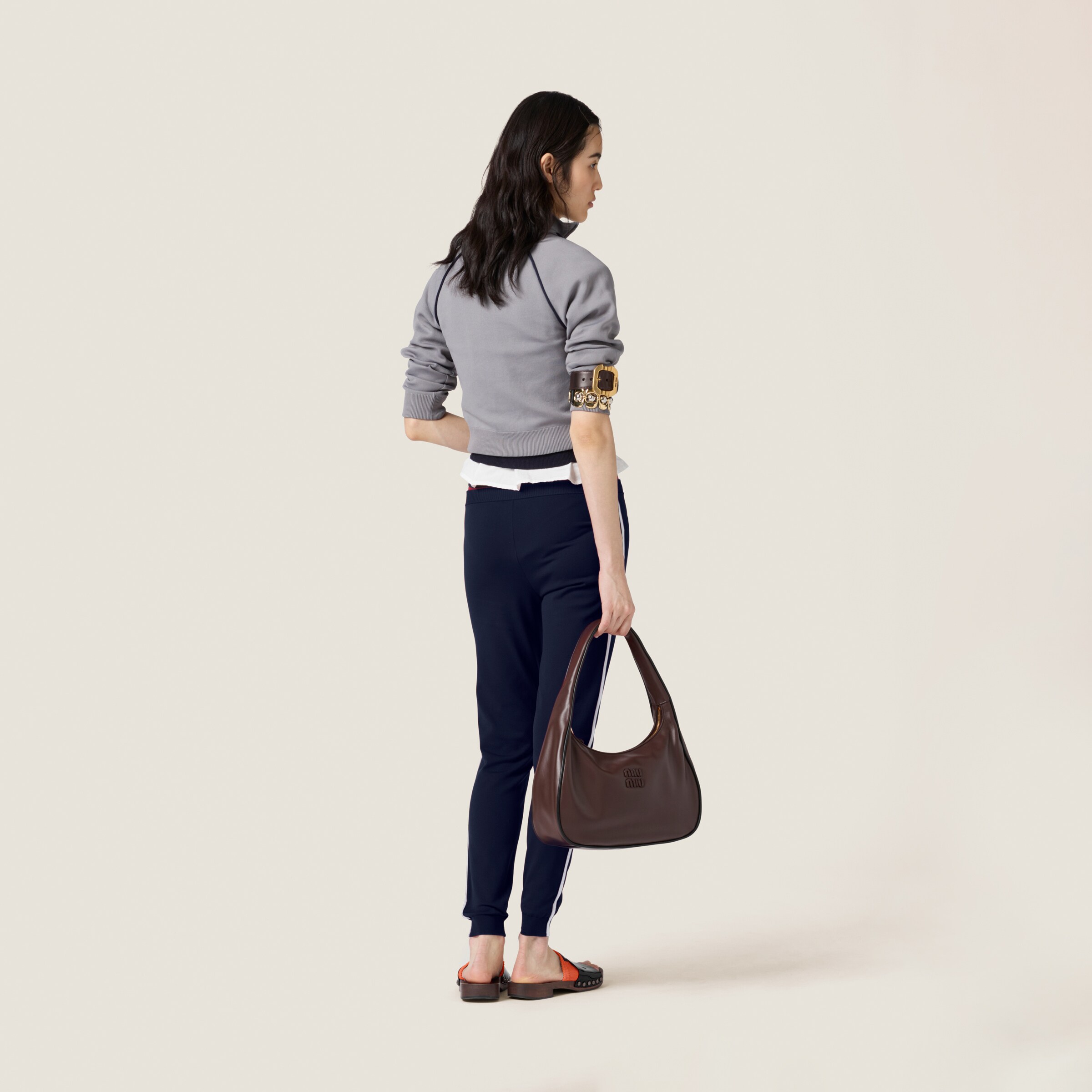ブルゾン MIU MIU MMF958_16WY_F022X TECHNICAL YARN ZIPPER CARDIGAN Grey+blue Technical Yarn Zipper Cardigan | Miu Miu
