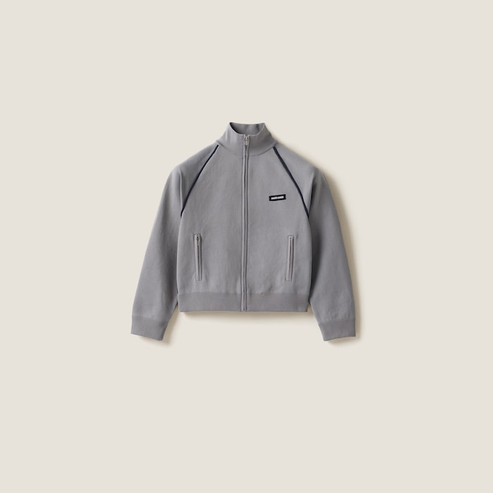 ブルゾン MIU MIU MMF958_16WY_F022X TECHNICAL YARN ZIPPER CARDIGAN Blue/white Technical Yarn Zipper Cardigan | Miu Miu