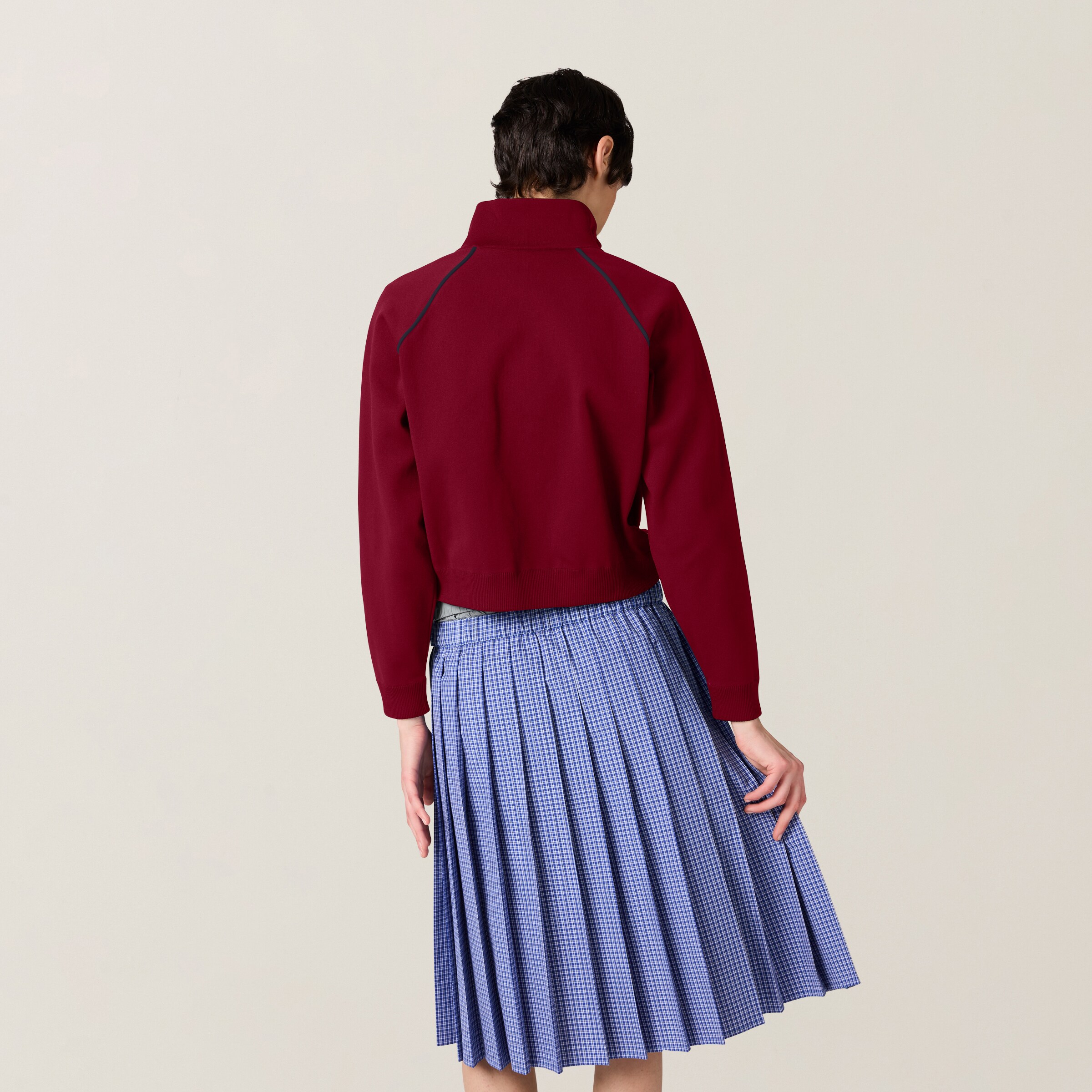 Amaranth/blue Technical Yarn Zipper Cardigan | Miu Miu