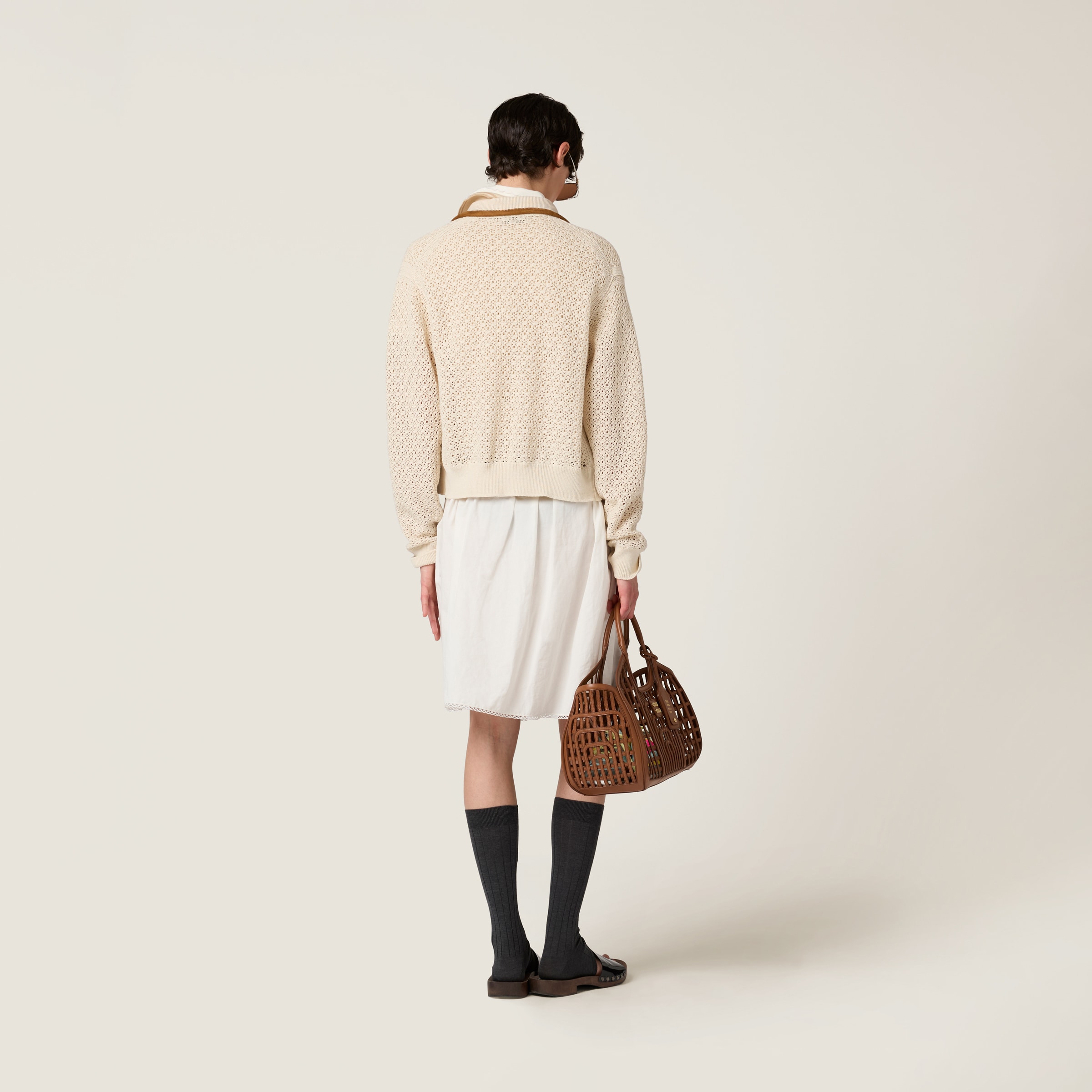 MIU MIU COTTON AND SUEDE CARDIGAN