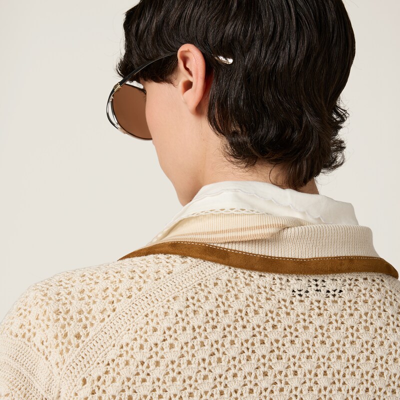 Strickjacke aus Baumwolle und Wildleder