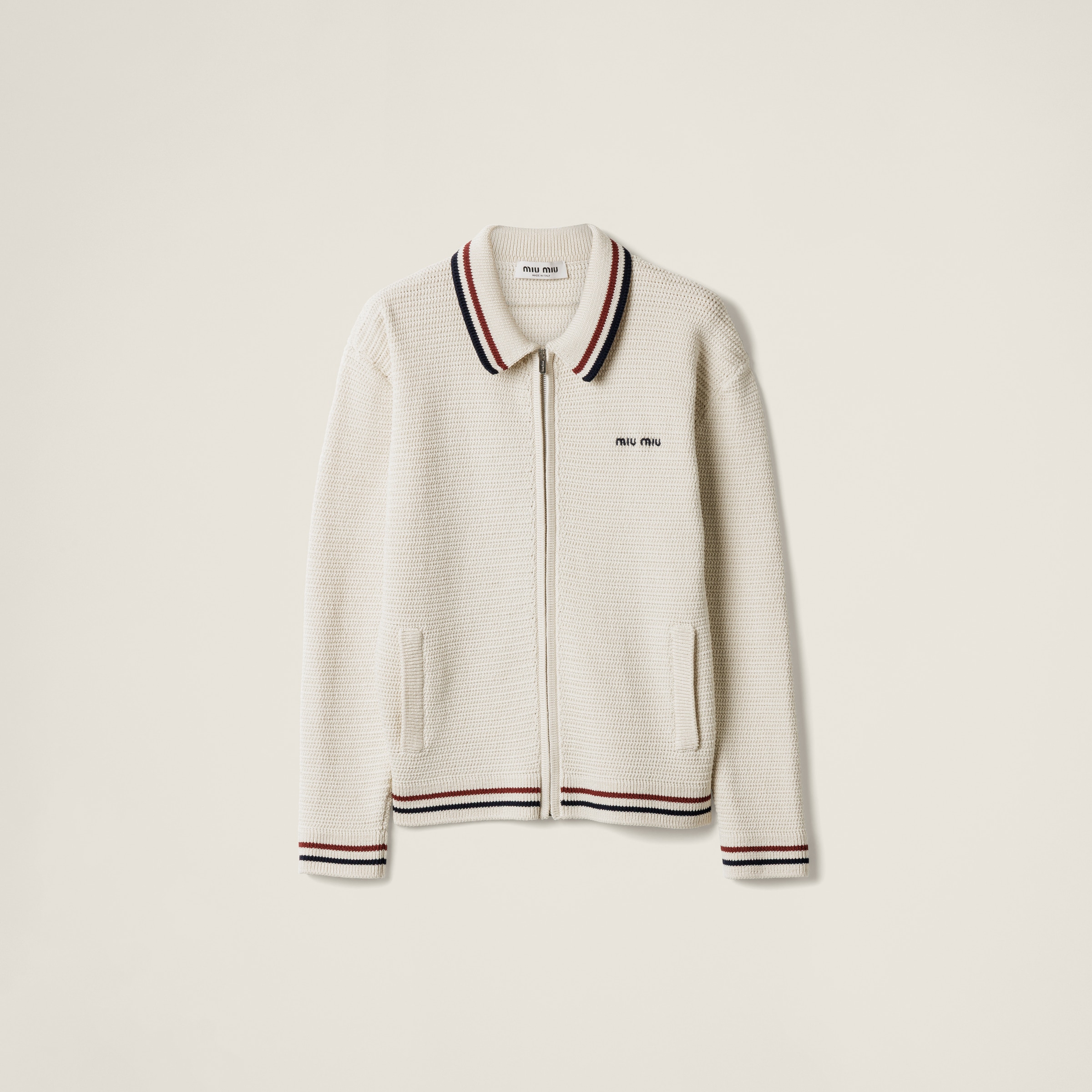 Natural Cotton Knit Zipper Cardigan | Miu Miu Natural Cotton Knit Zipper Cardigan | Miu Miu