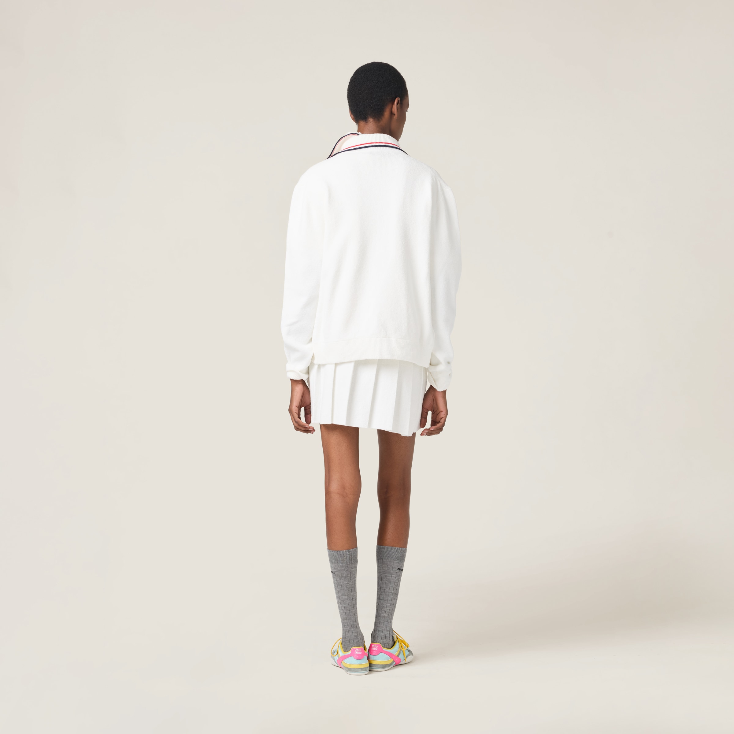 Miu Miu Cotton Zipper Cardigan In White