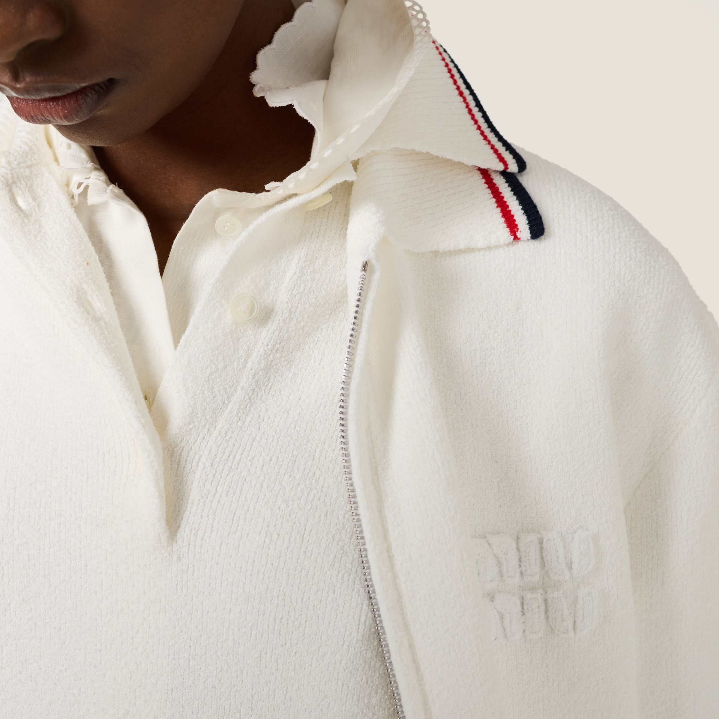 Miu Miu Cotton Zipper Cardigan In White