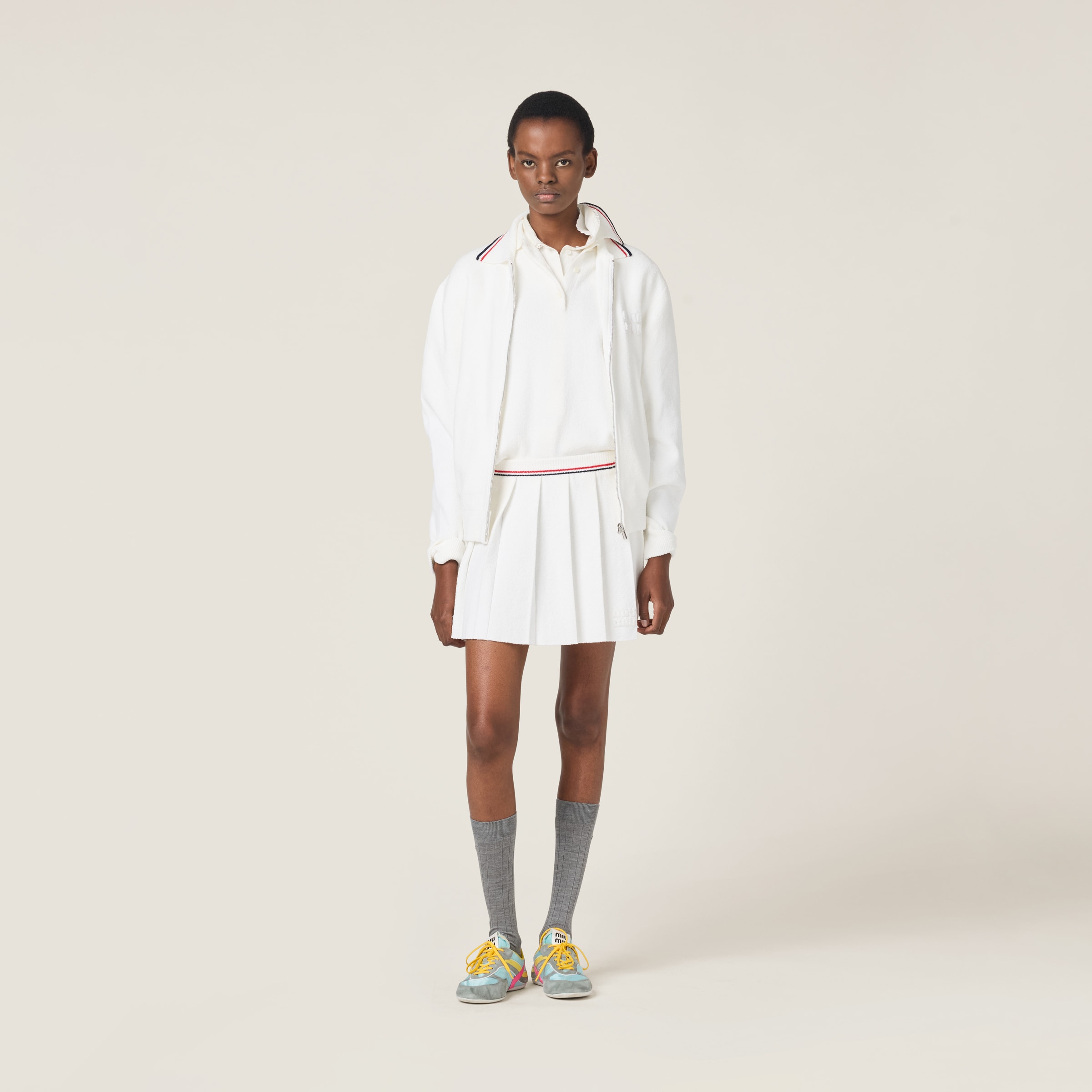 Miu Miu Cotton Zipper Cardigan In White
