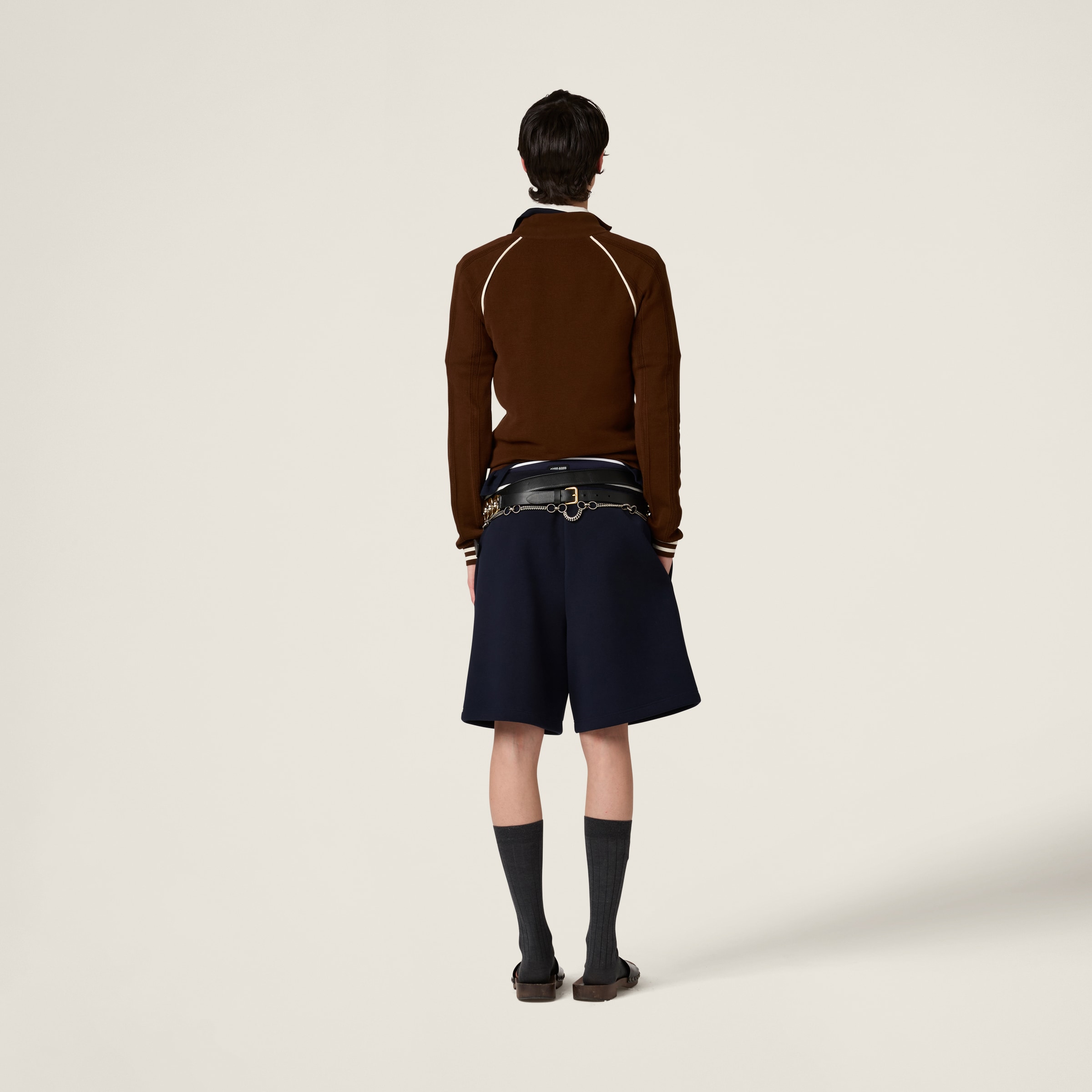 Miu Miu Cotton Cardigan In Cocoa Brown/natural