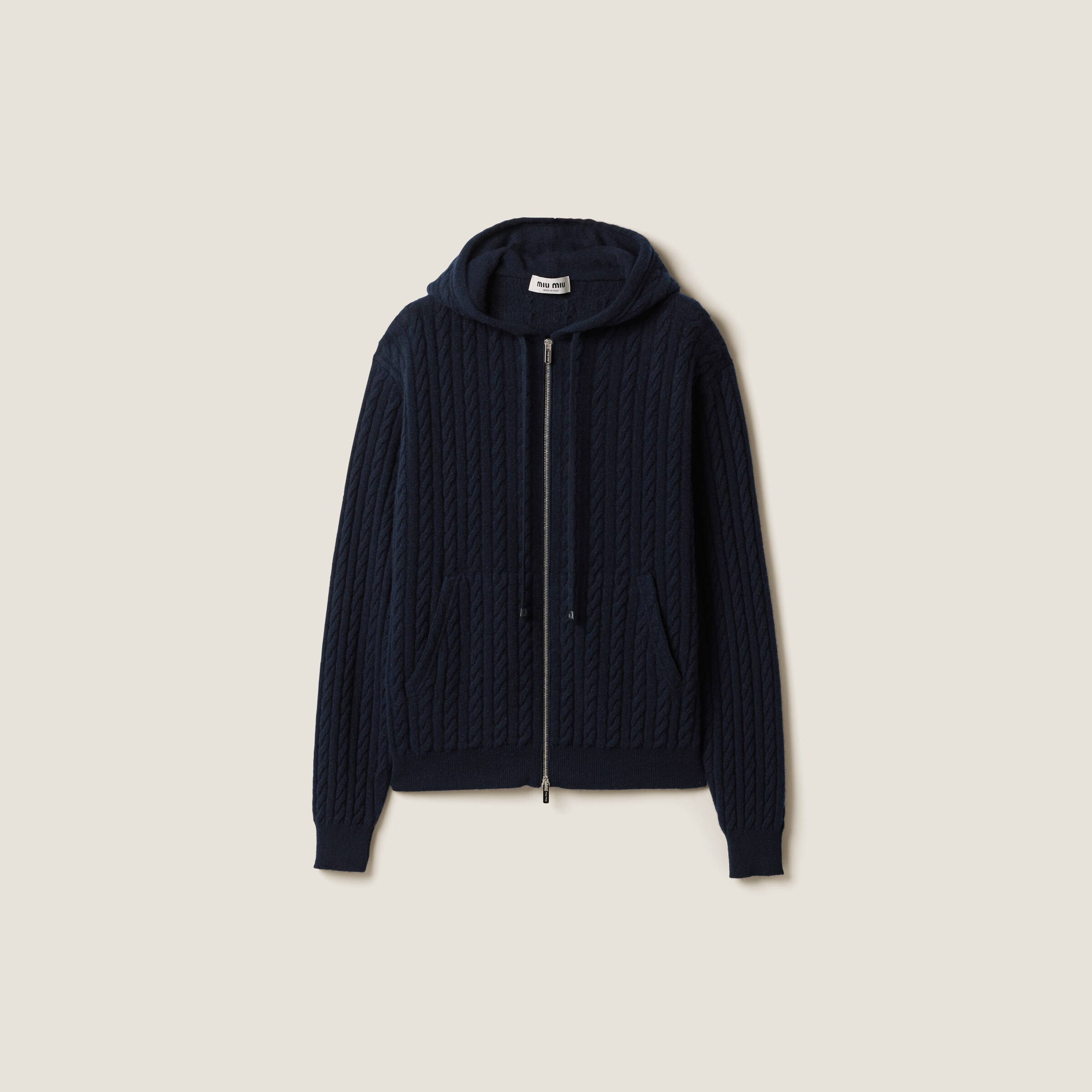Navy Zippered Cashmere Hoodie | Miu Miu Navy Zippered Cashmere Hoodie | Miu Miu