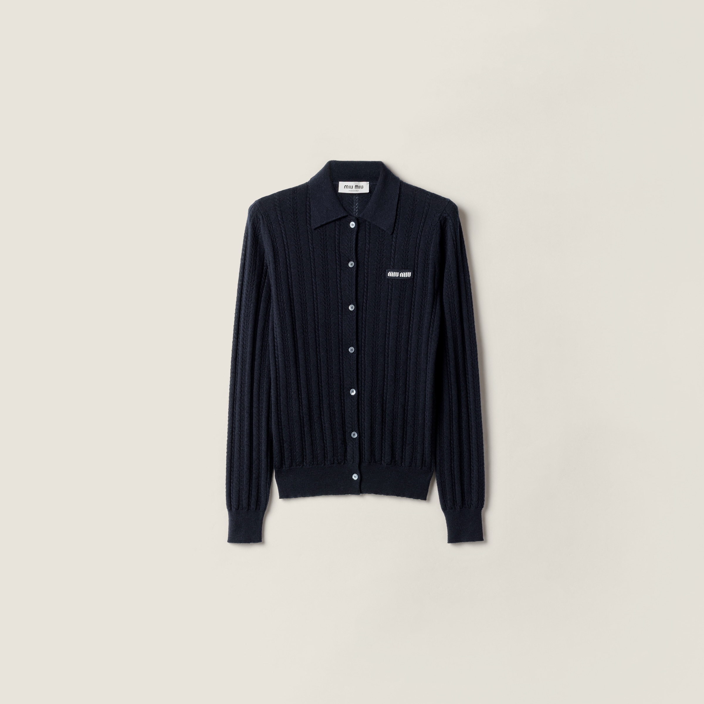 Miu Miu Openwork Cashmere Knitwear With Ribbed Cuffs And Hem In Blue