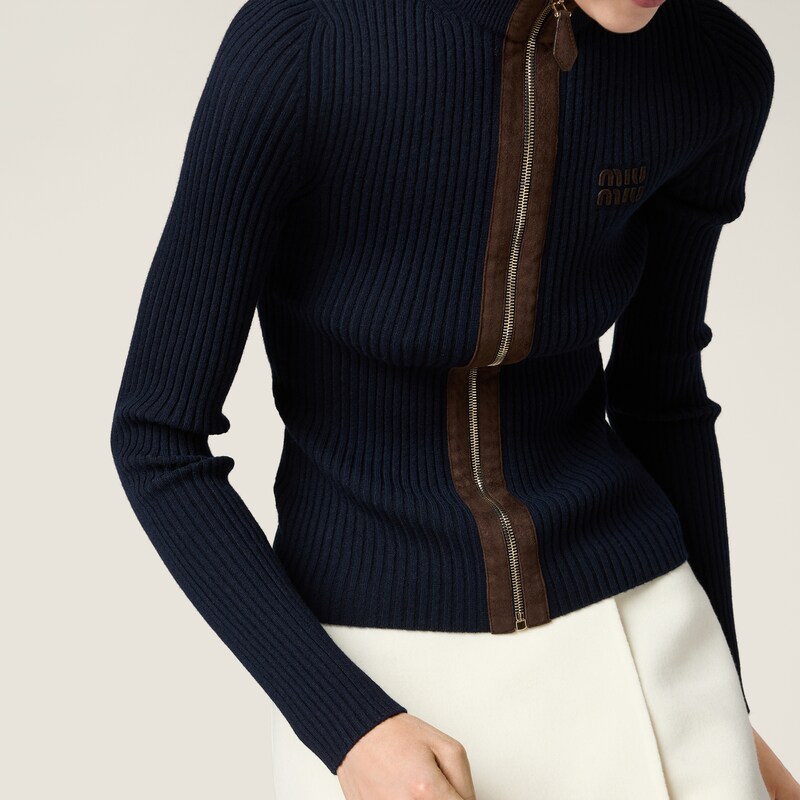 Cárdigan con cremallera de cachemir y piel