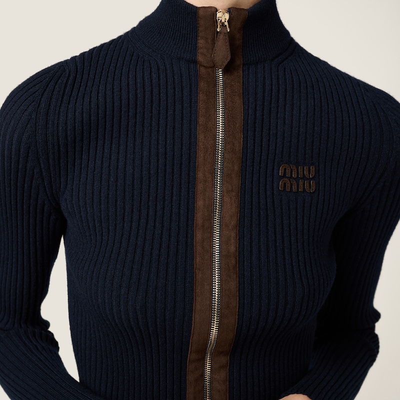 Cárdigan con cremallera de cachemir y piel