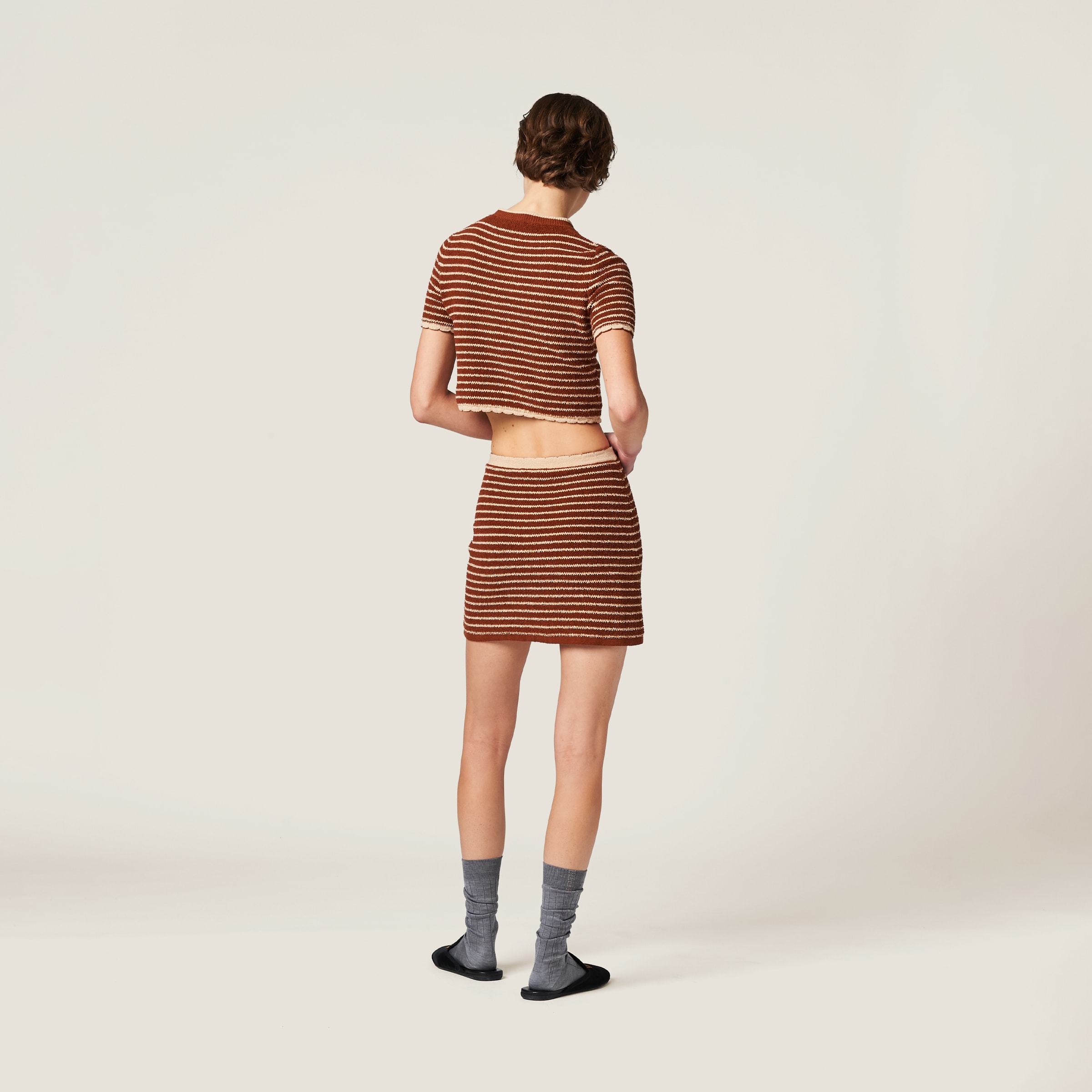 Miu Miu Stripe Boucle Mini Skirt In Tobacco