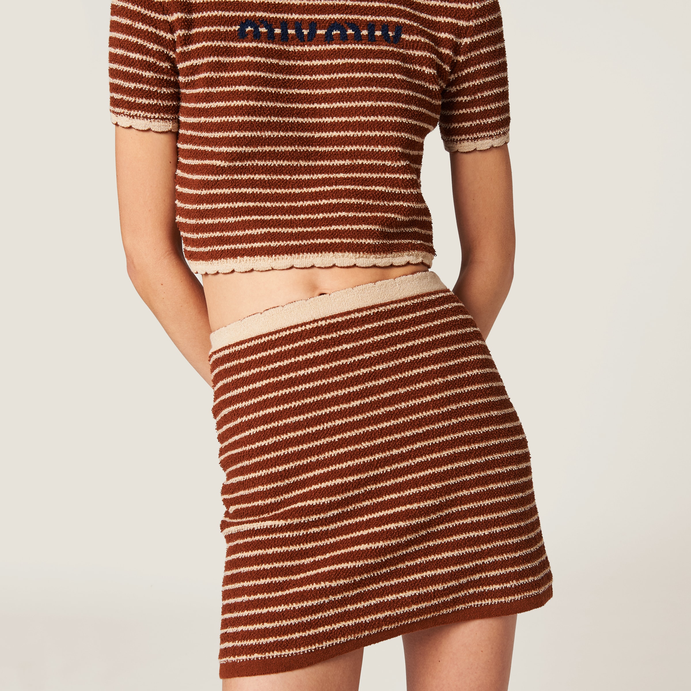 Miu Miu Stripe Boucle Mini Skirt In Tobacco