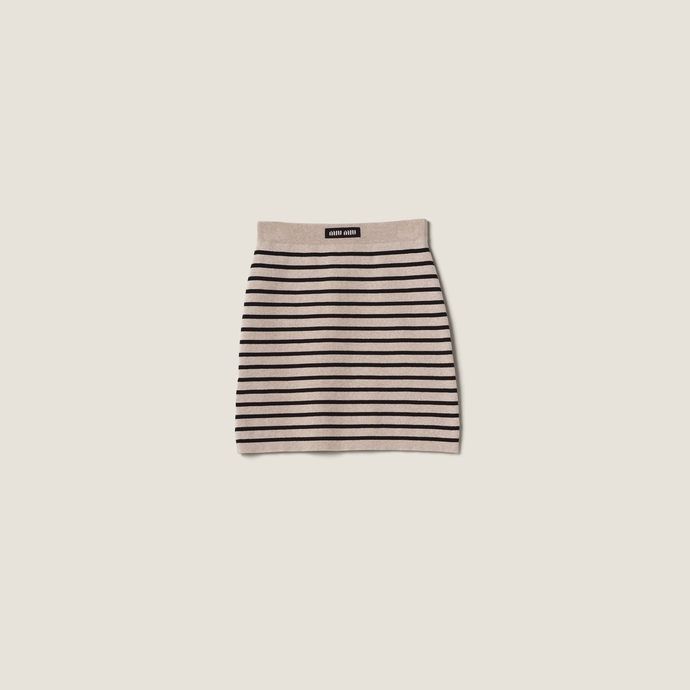 Miu Miu Cotton Miniskirt In Limestone/black