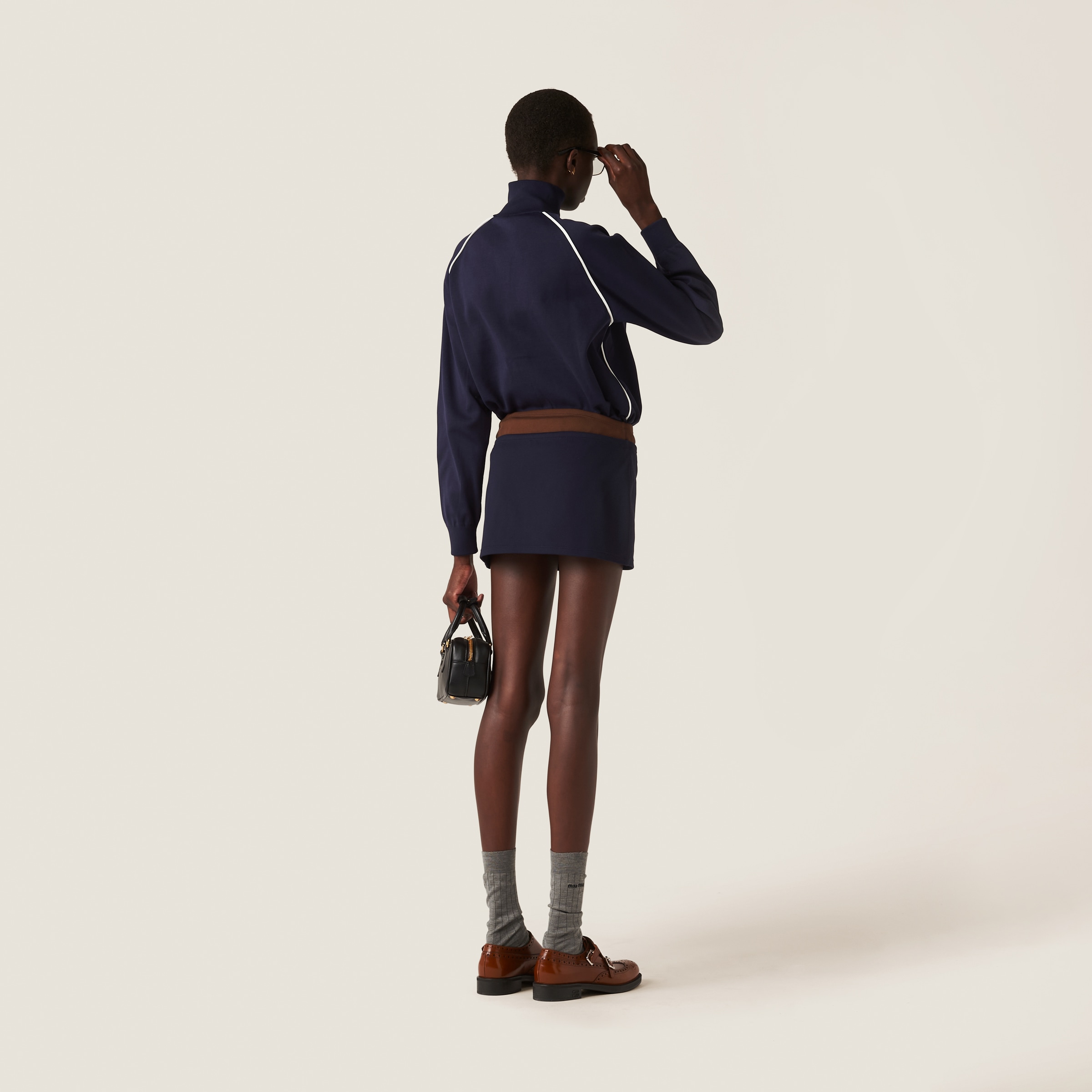 Miu Miu Nylon Miniskirt In Navy