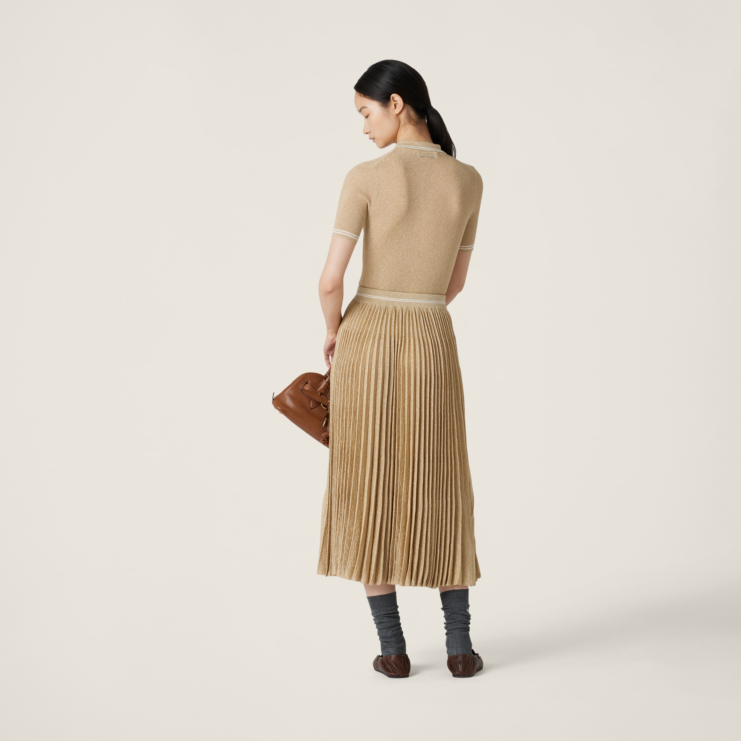 Miu Miu Pleated Lamé Skirt In Gold