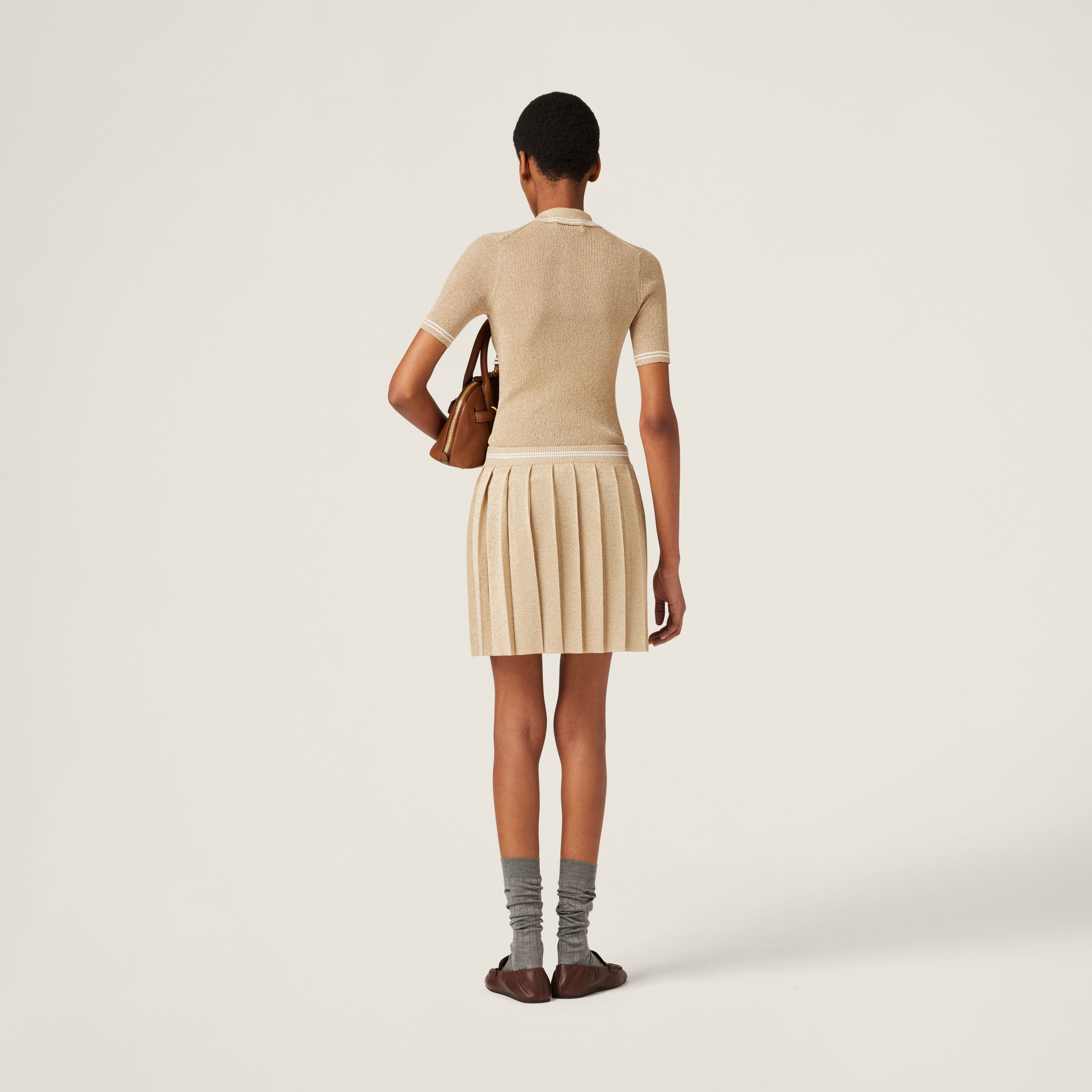 Miu Miu Lamé Mini-skirt In Gold