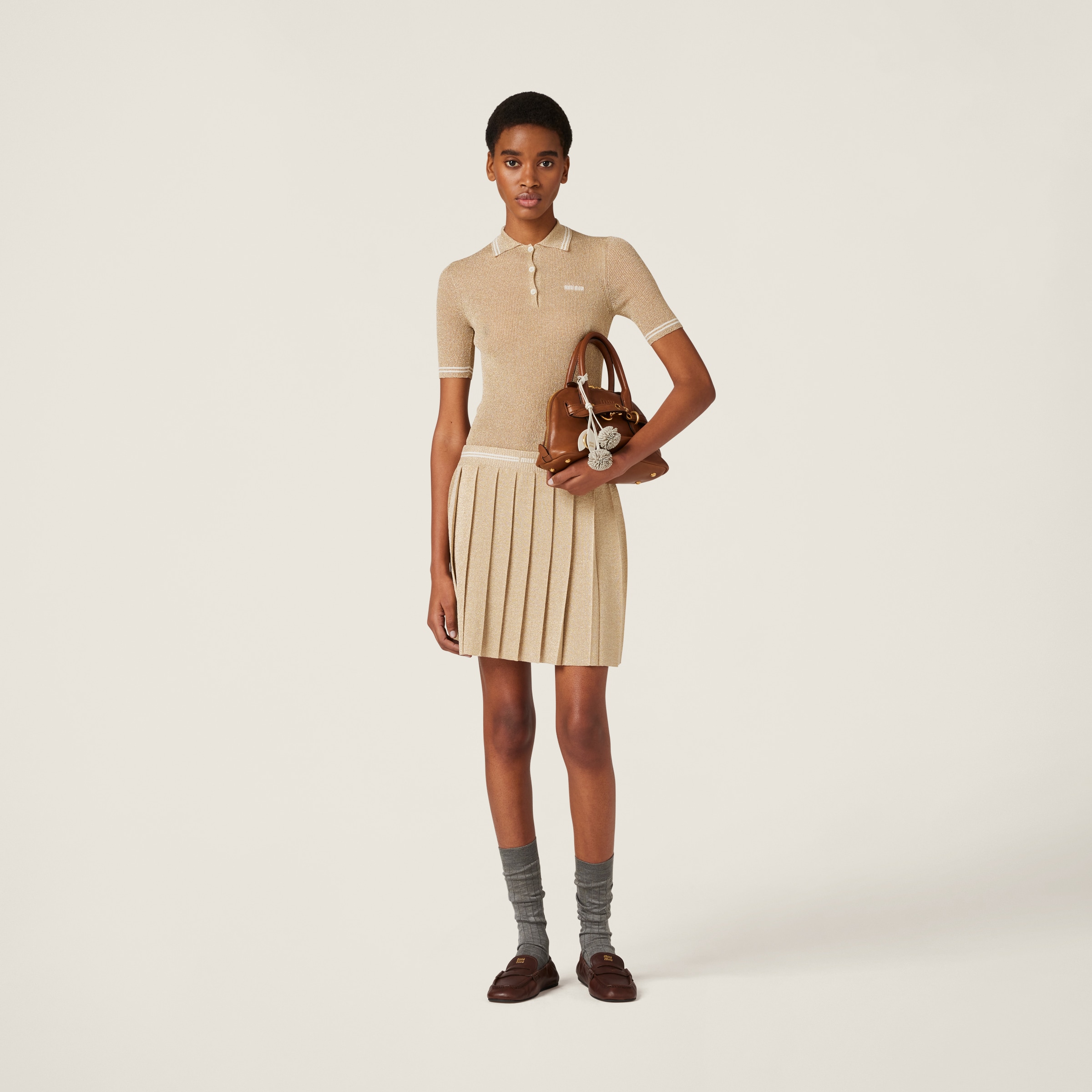 Miu Miu Lamé Mini-skirt In Gold