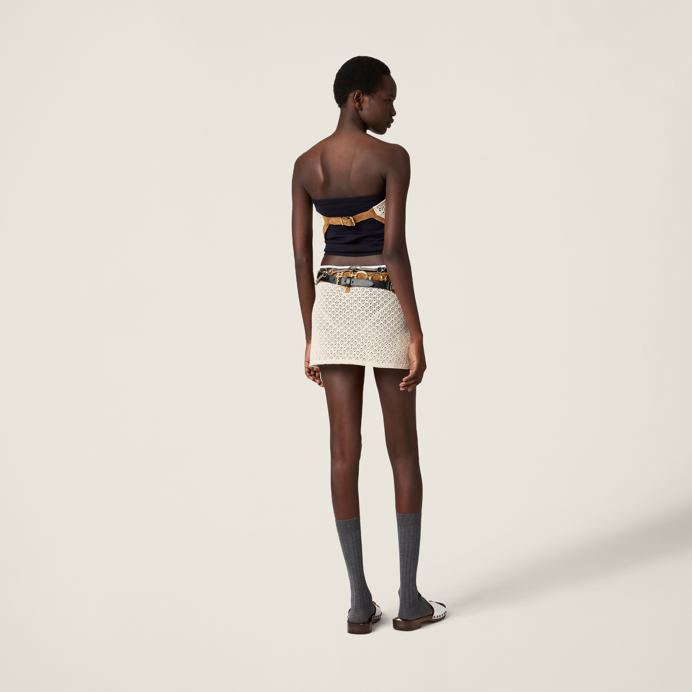 Natural Cotton And Suede Miniskirt | Miu Miu
