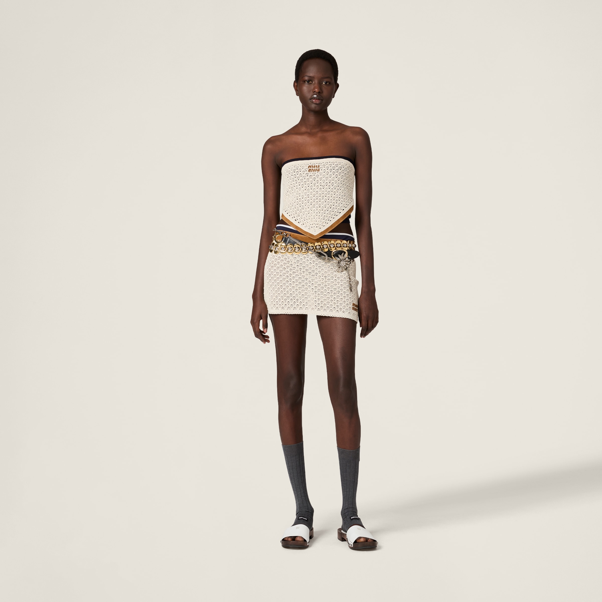 MIU MIU COTTON AND SUEDE MINISKIRT