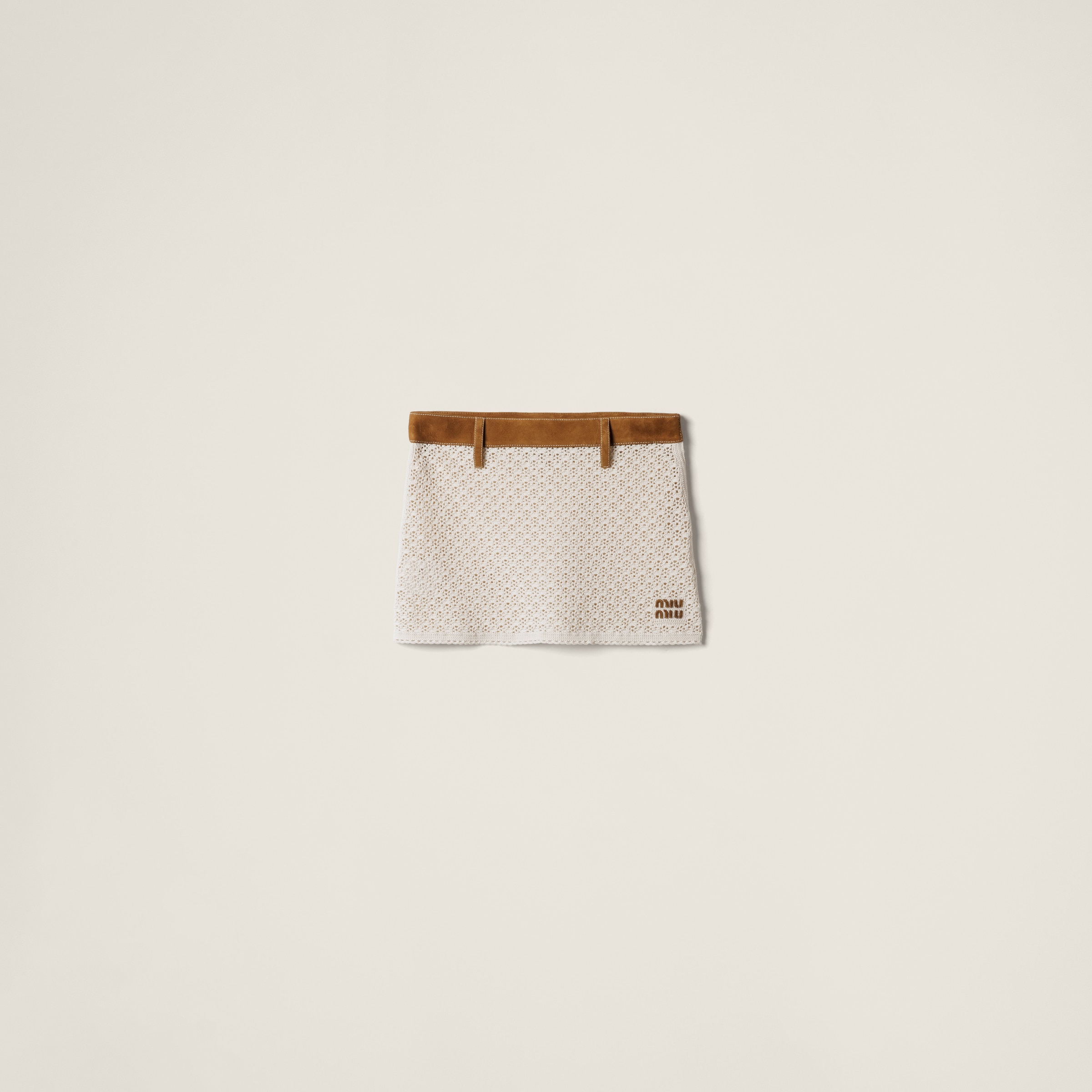 Miu Miu Cotton And Suede Miniskirt
