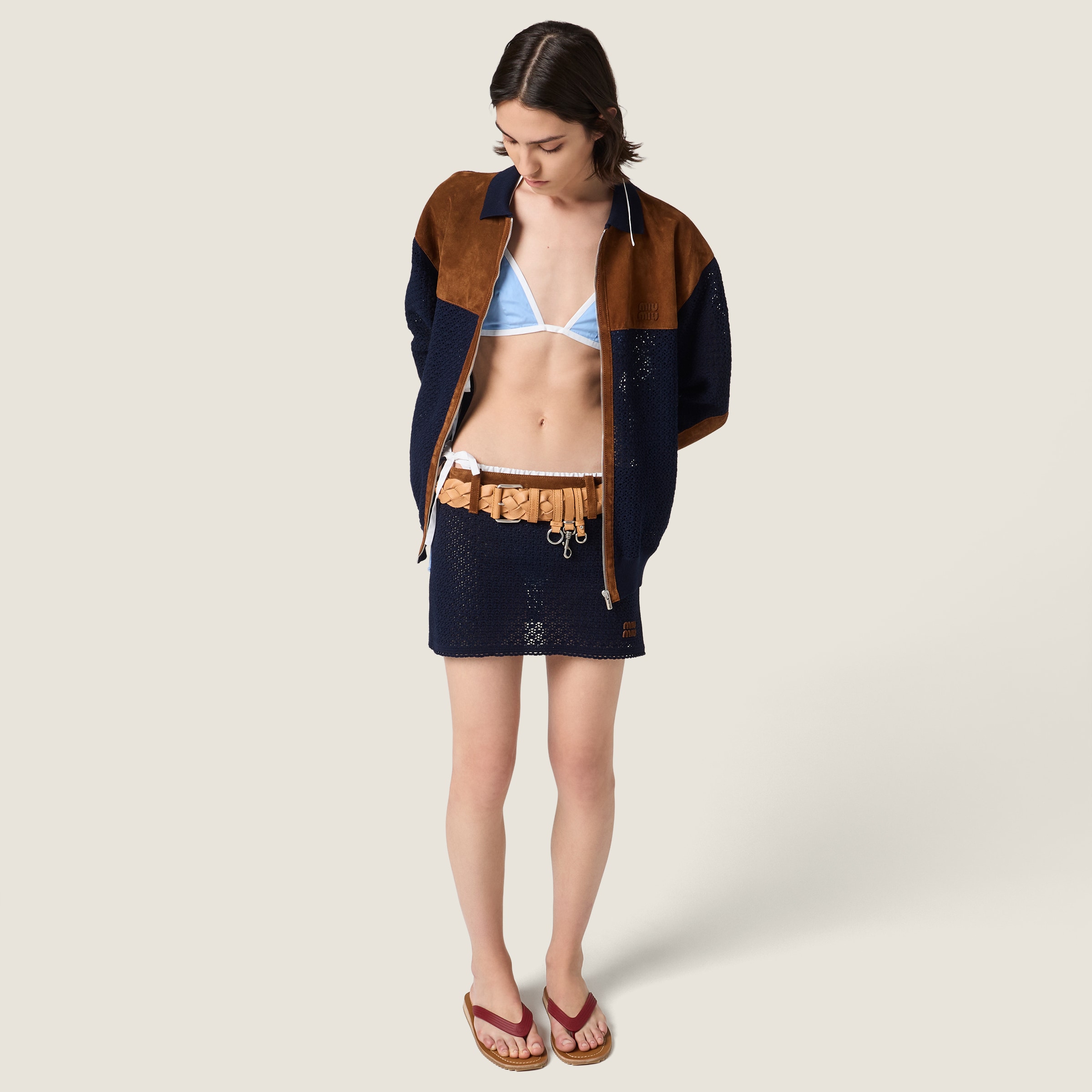 H*A様 MIU MINIコットンブルゾン Cotton Crochet And Suede Miniskirt Azul | Miu Miu - Brasil