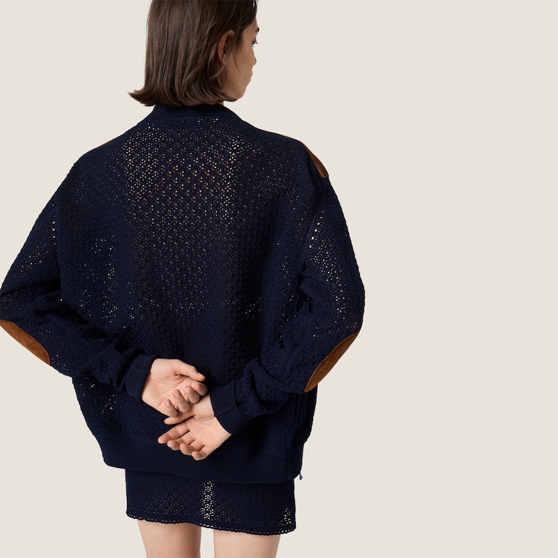 Cotton crochet and suede miniskirt