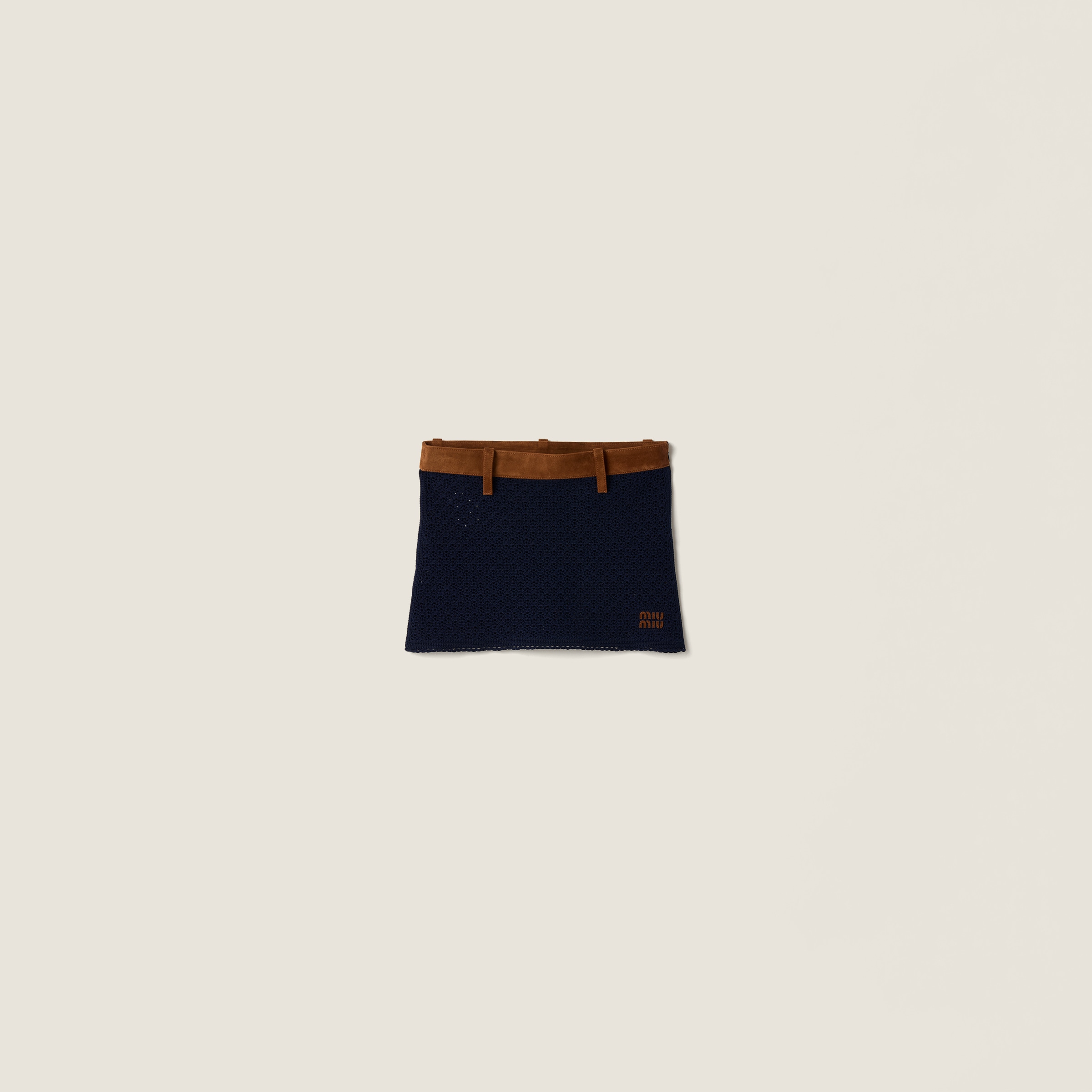 Cotton crochet and suede miniskirt from Miu Miu - $3,450