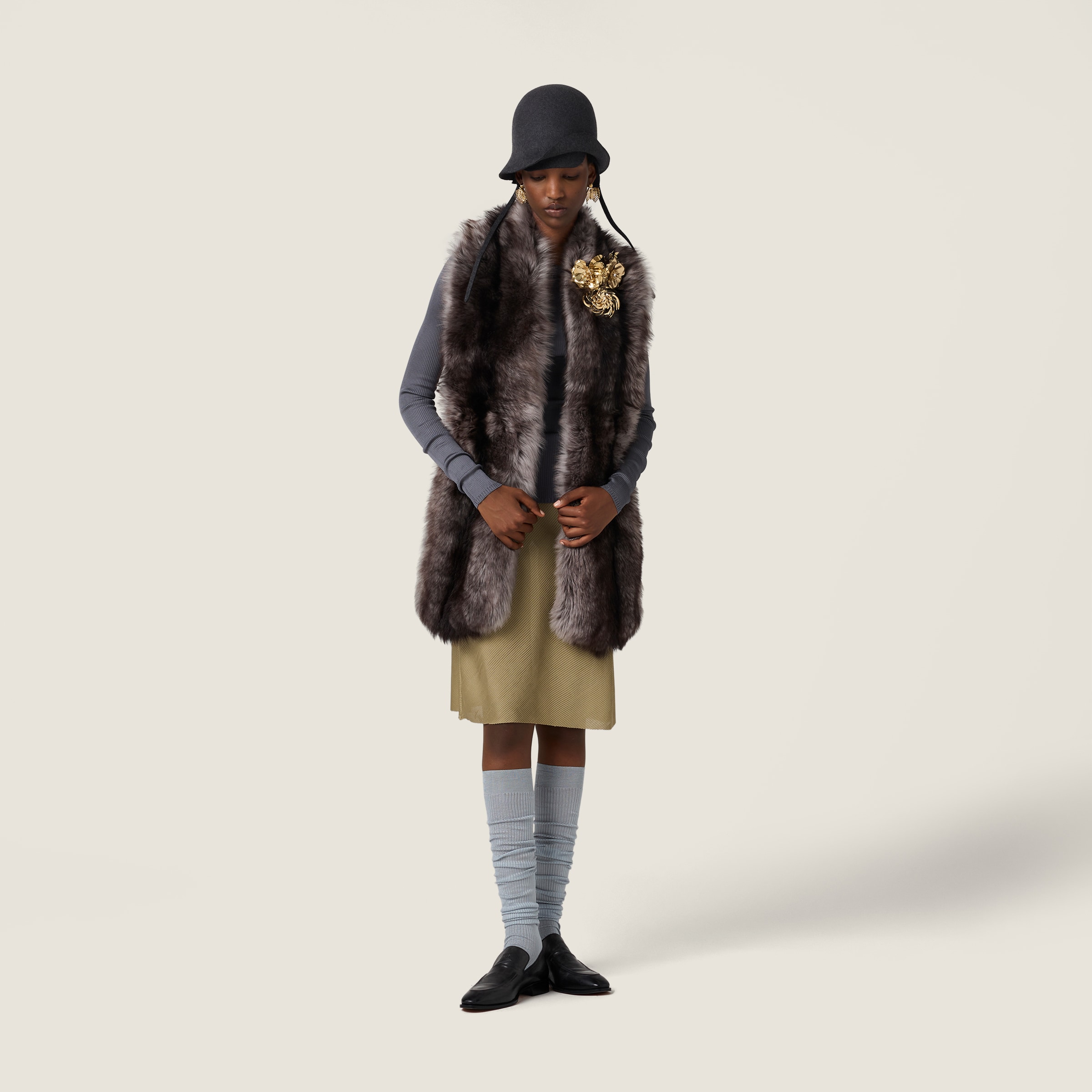 Miu Miu Silk Mid-length Skirts In Gray