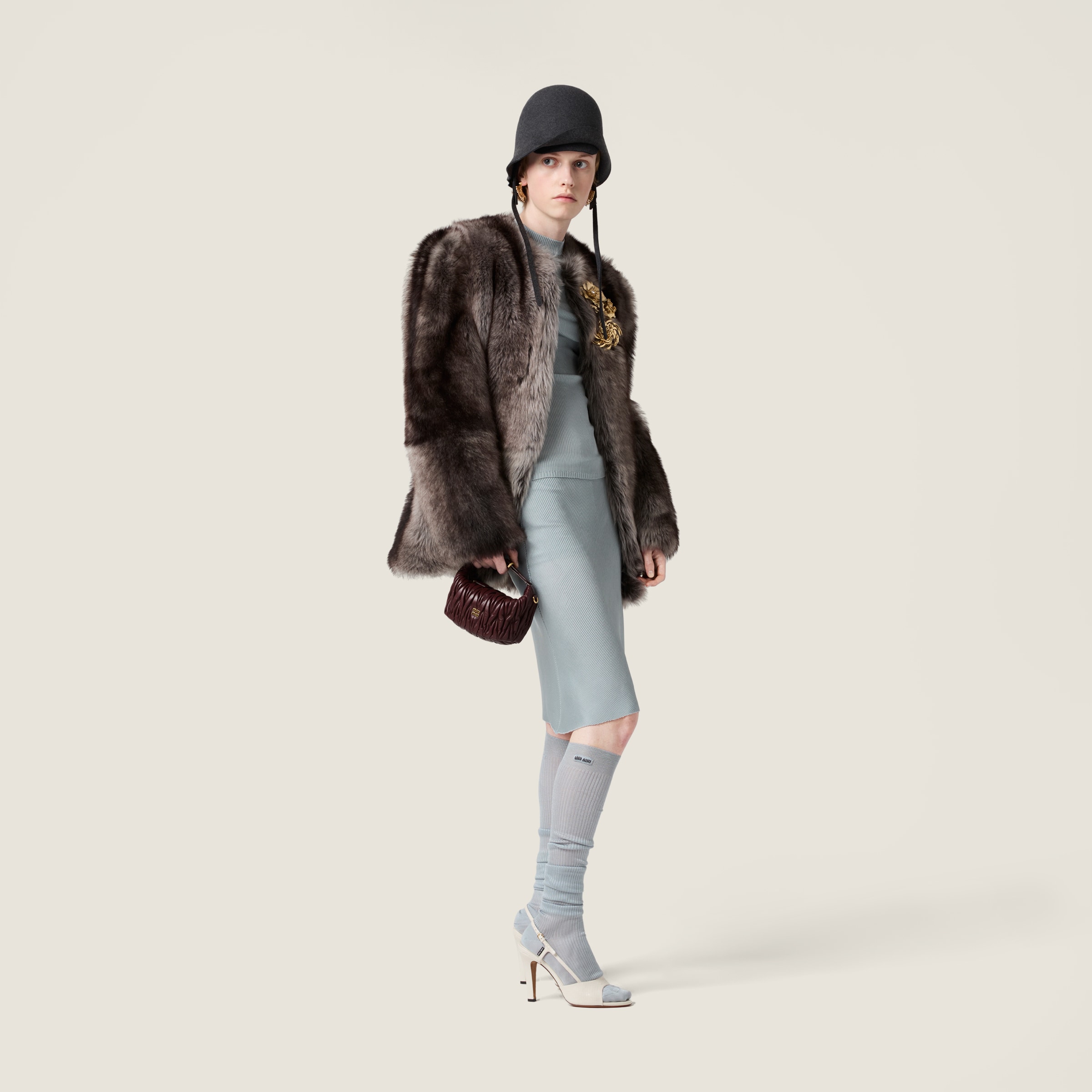 Miu Miu Silk Mid-length Skirts In Gray